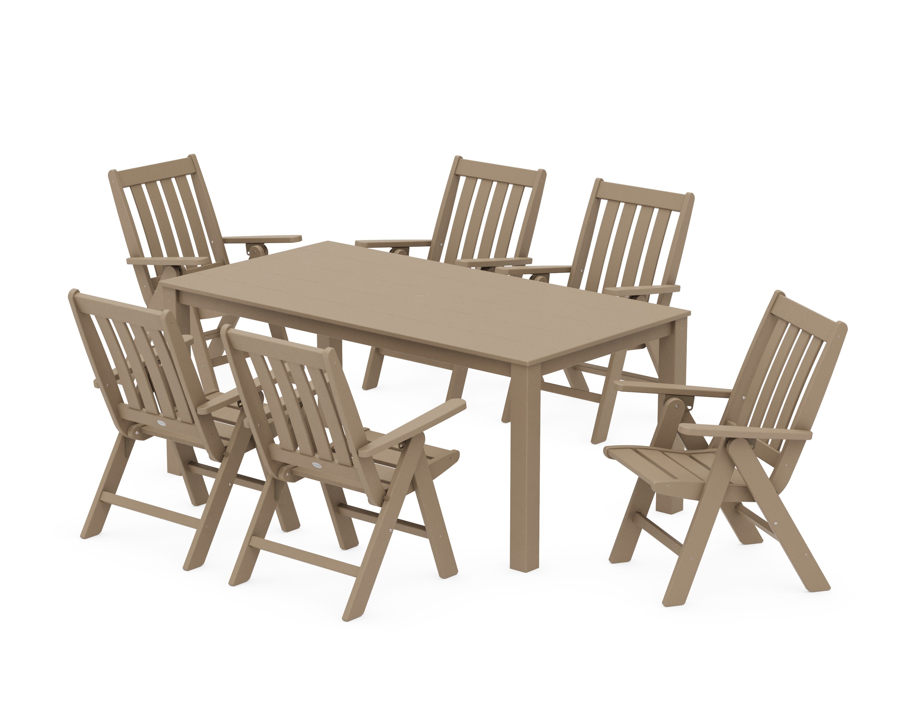 Vineyard Folding Chair 7-Piece Parsons Dining Set in Vintage Sahara