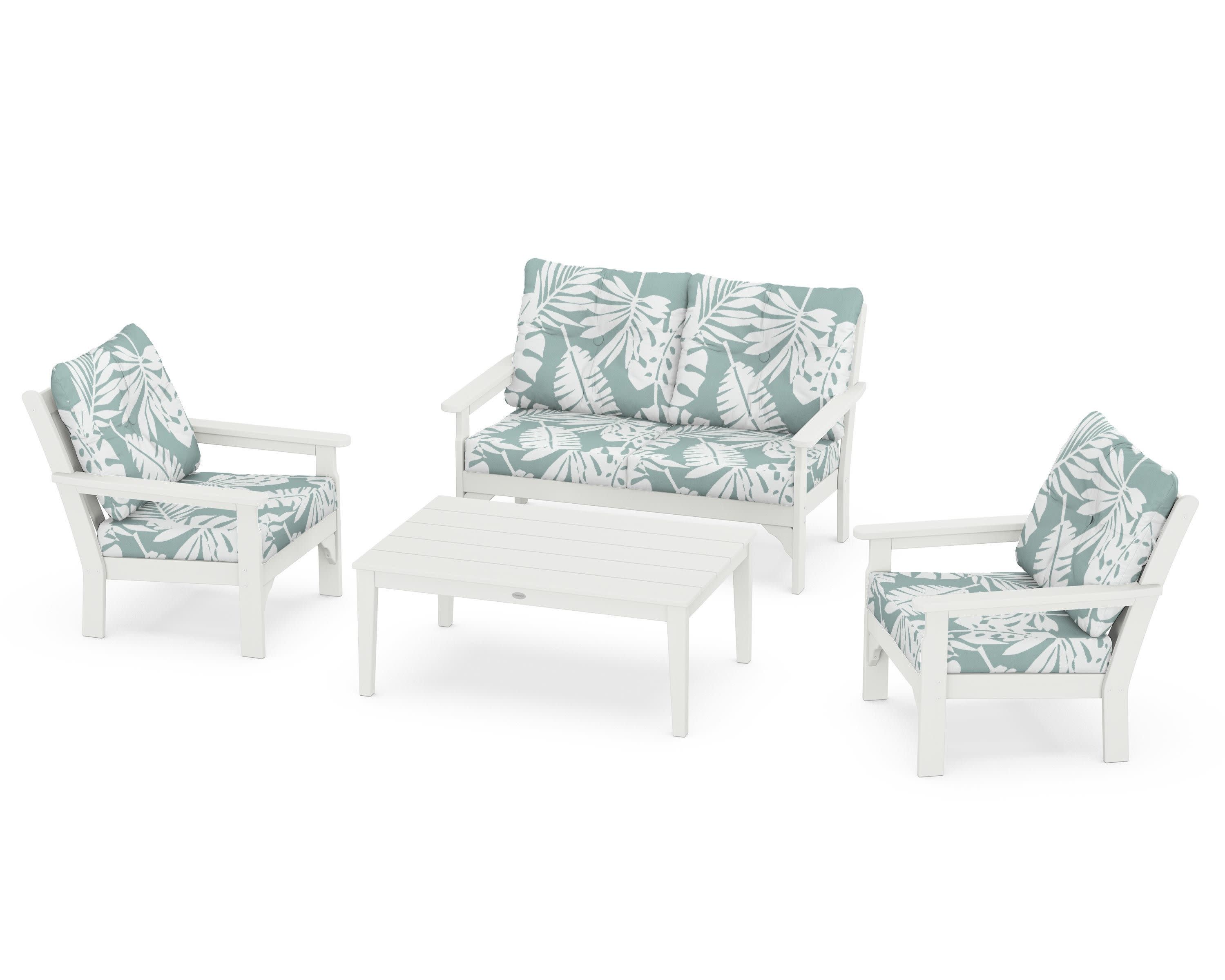 Vineyard 4-Piece Deep Seating Set in Vintage White / Leaf Glacier Spa