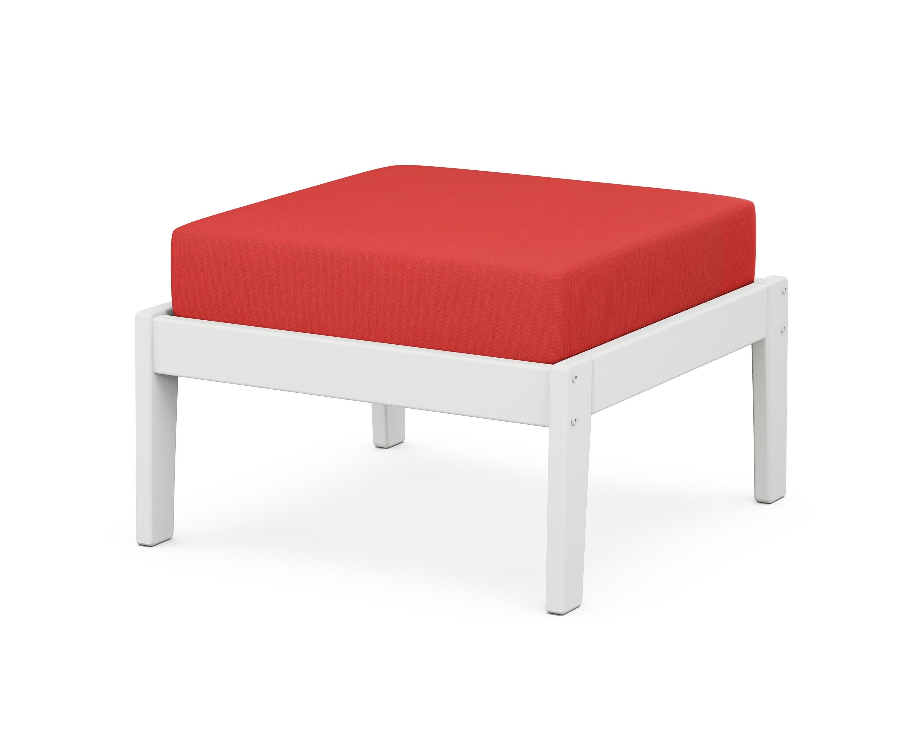 Deep Seating Ottoman in White / Crimson Linen