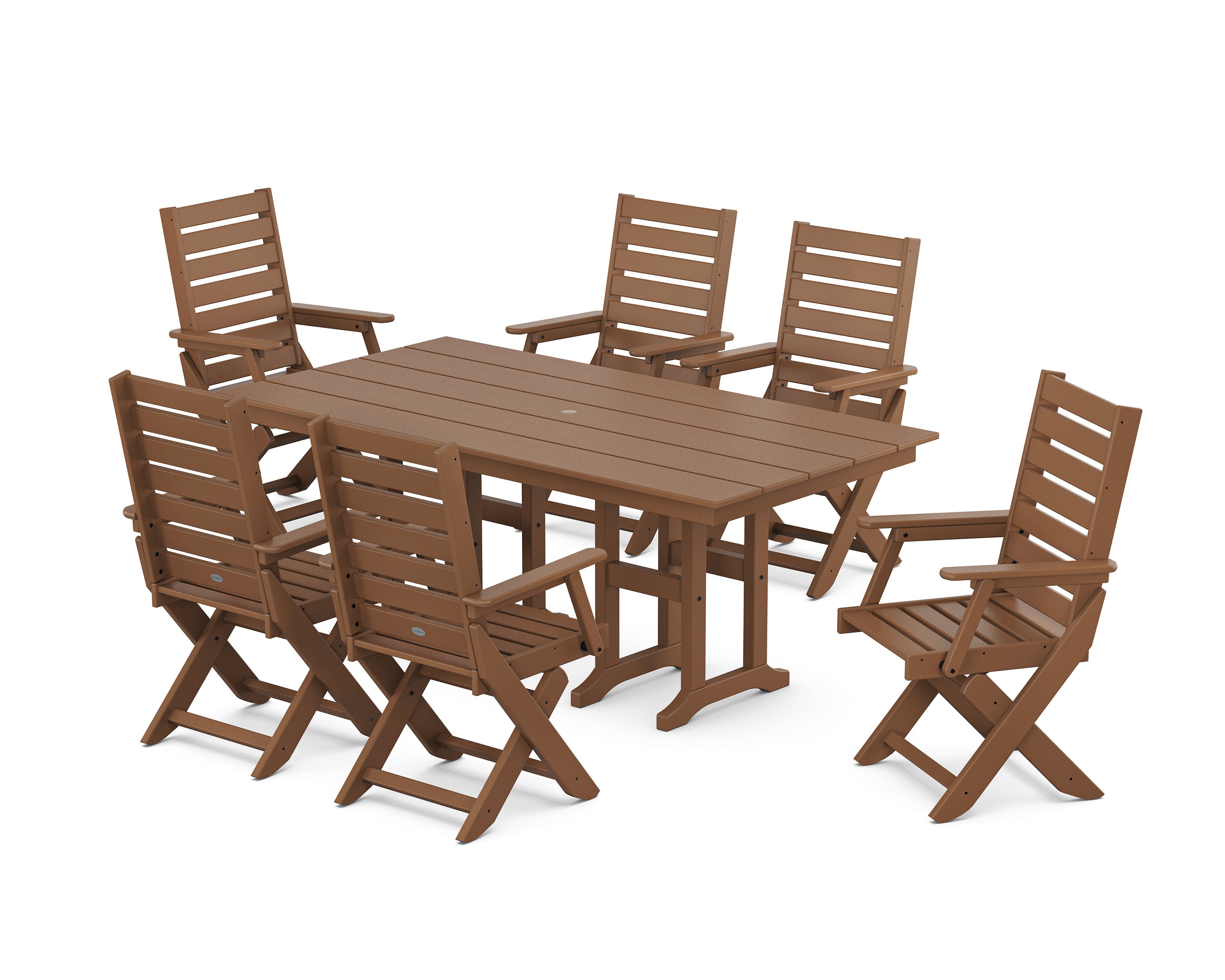 Captain Folding Chair 7-Piece Farmhouse Dining Set in Teak