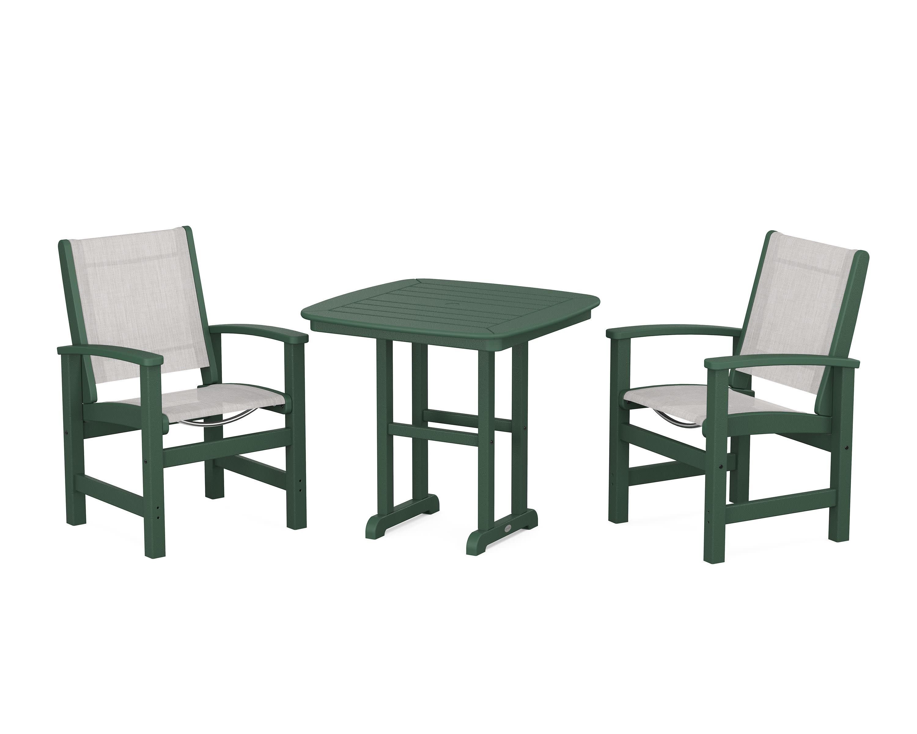 Coastal 3-Piece Dining Set in Green / Parchment Sling
