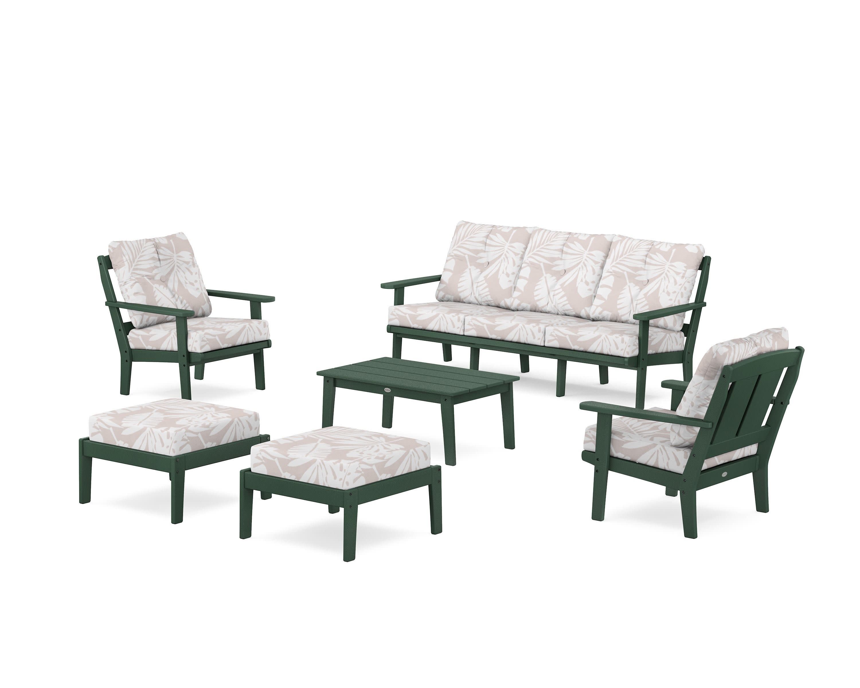 Mission 6-Piece Lounge Sofa Set in Green / Leaf Dune Burlap