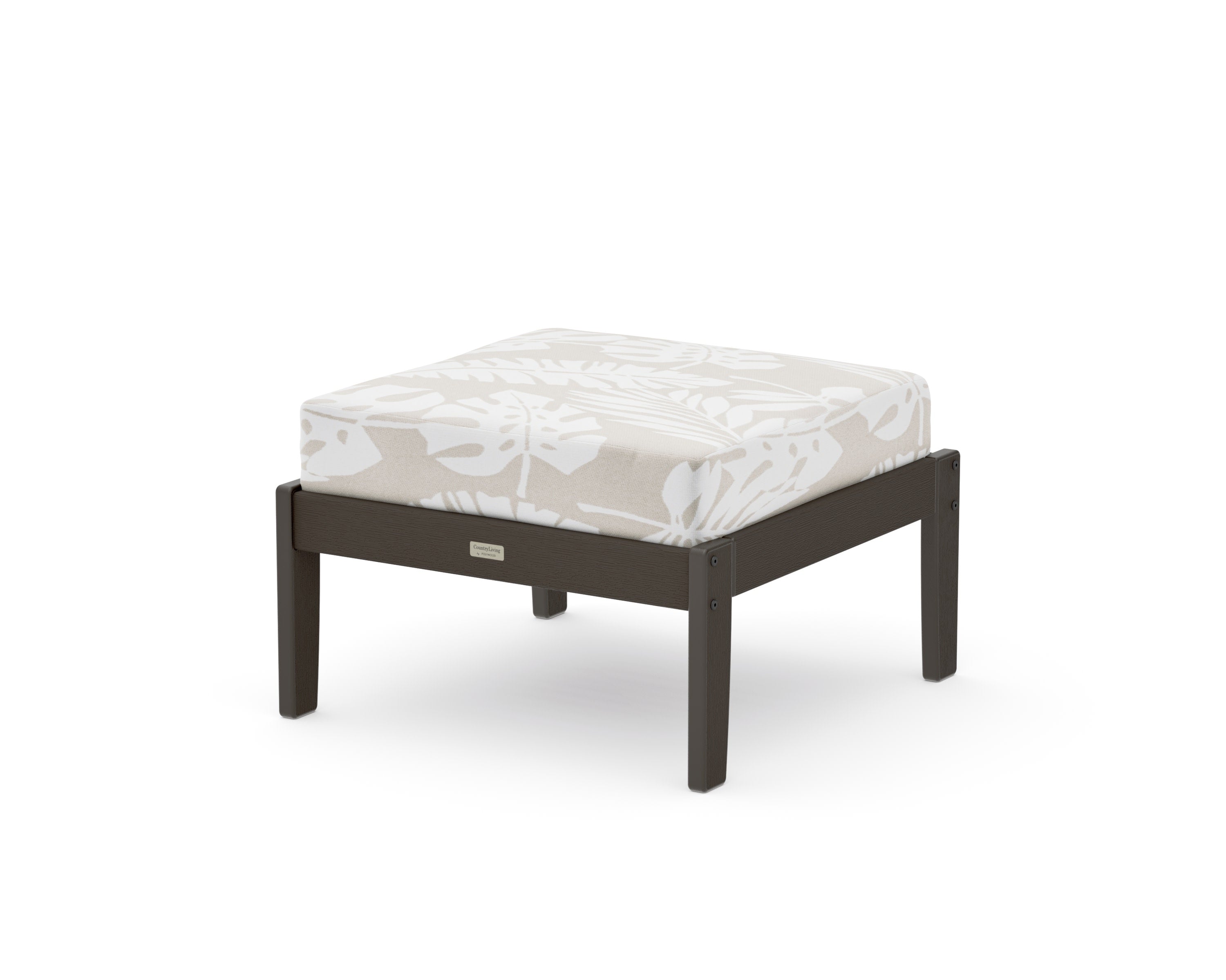 Cottage Deep Seating Ottoman in Vintage Coffee / Leaf Dune Burlap