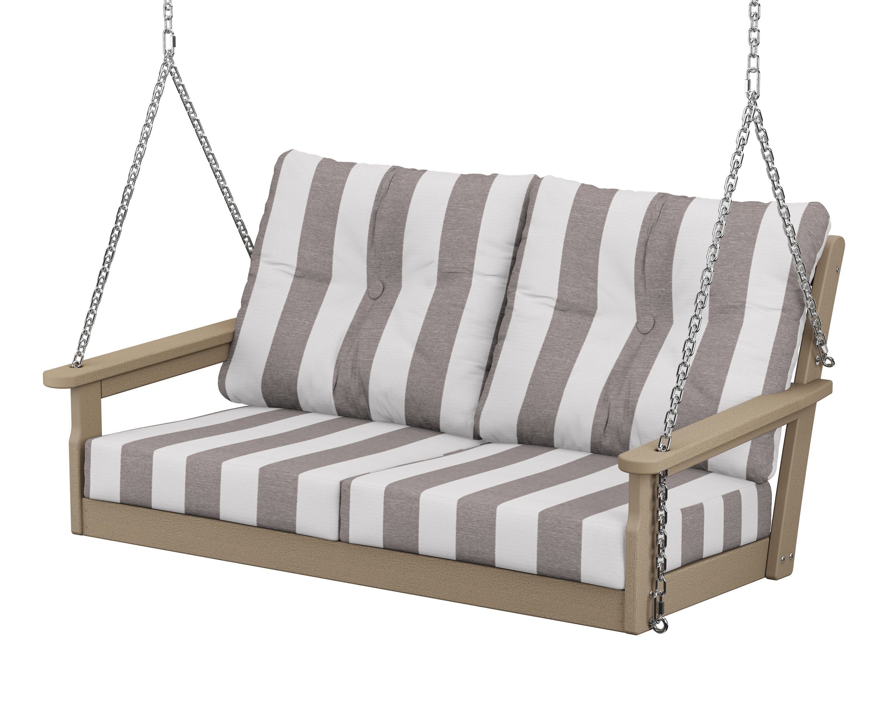 Vineyard Deep Seating Swing in Vintage Sahara / Cabana Stripe Grey Mist