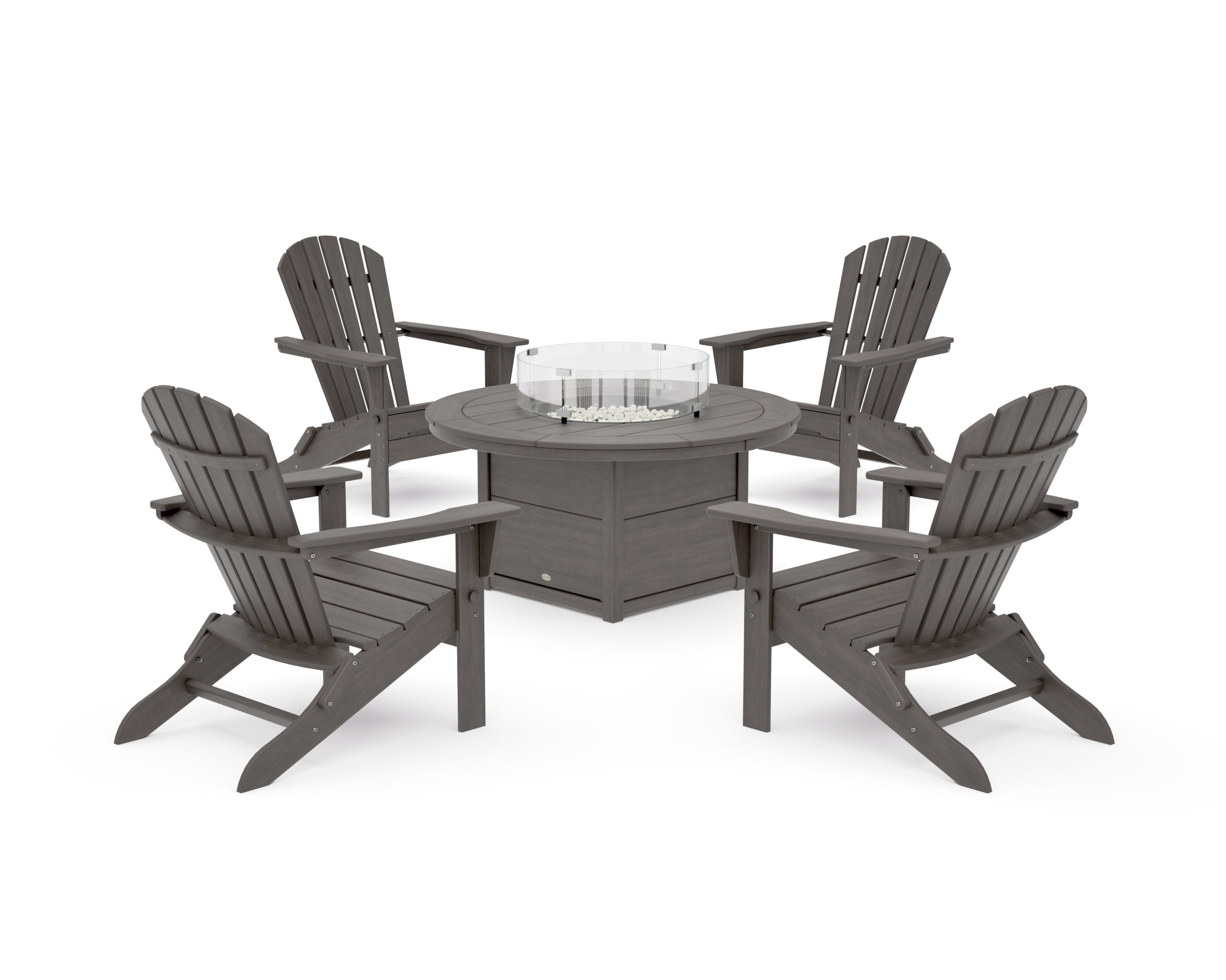 South Beach 5-Piece Folding Adirondack Fire Chat Set in Driftwood