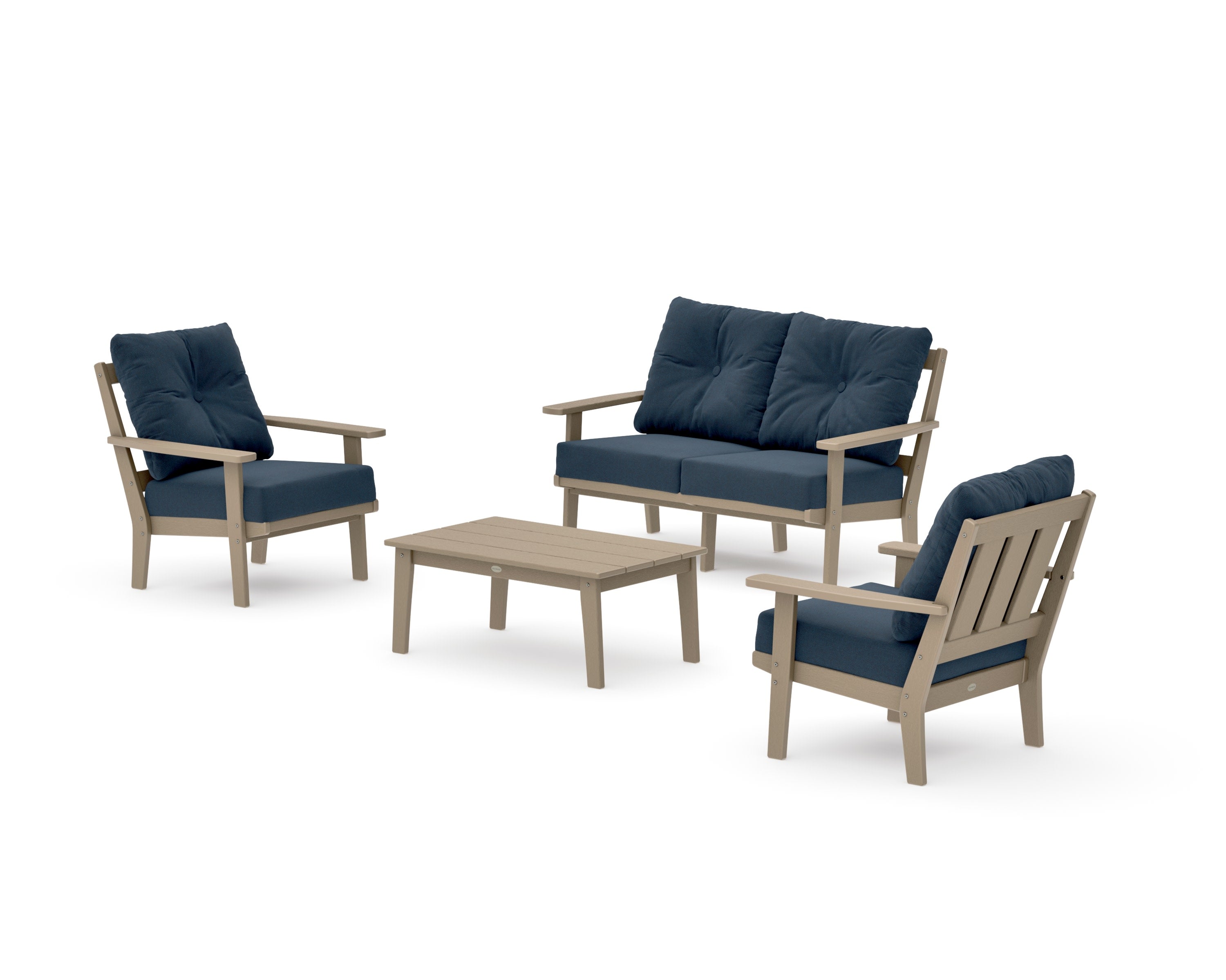 Oxford 4-Piece Deep Seating Set with Loveseat in Vintage Sahara / Marine Indigo