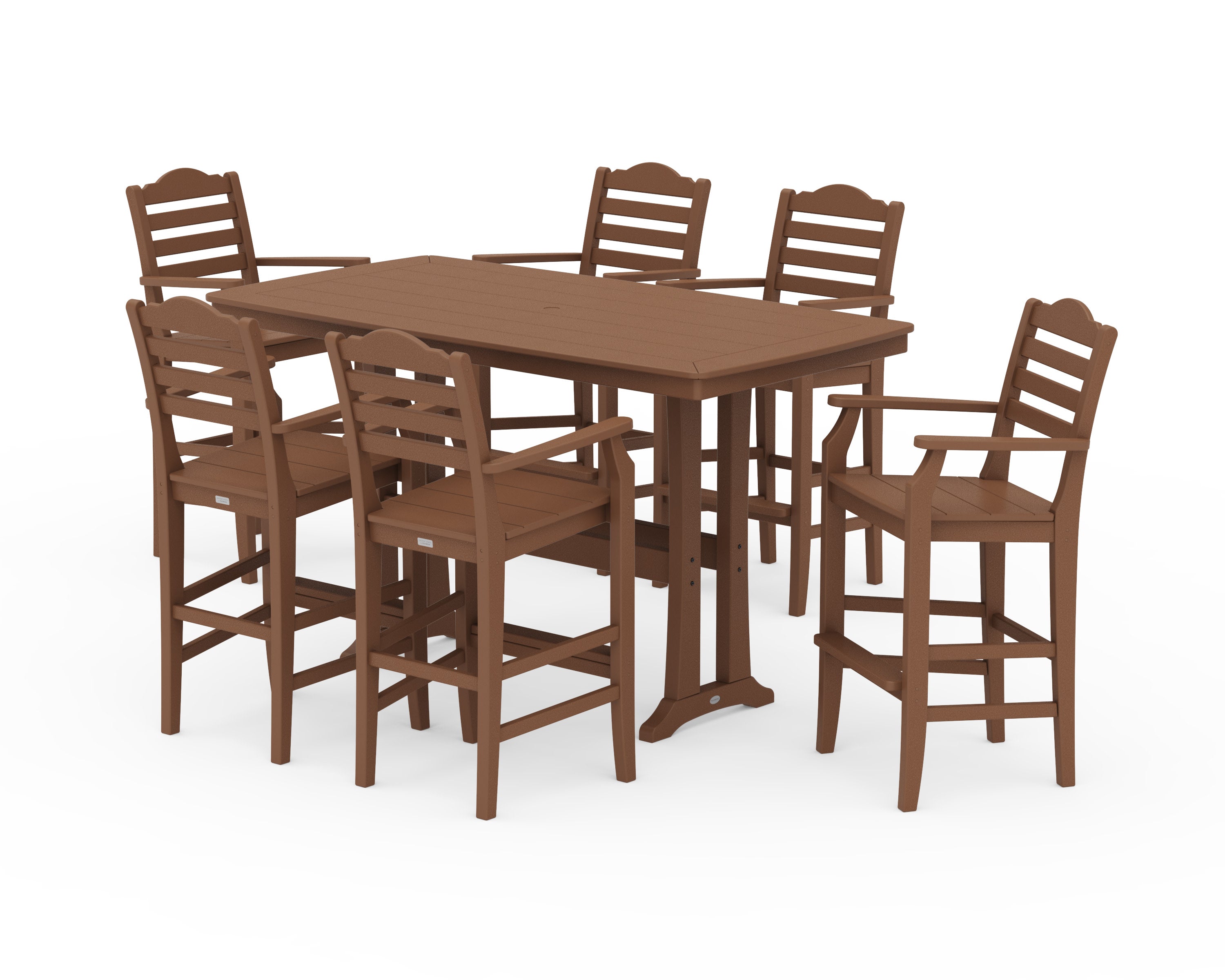 Savannah Arm Chair 7-Piece Bar Set with Trestle Legs in Teak