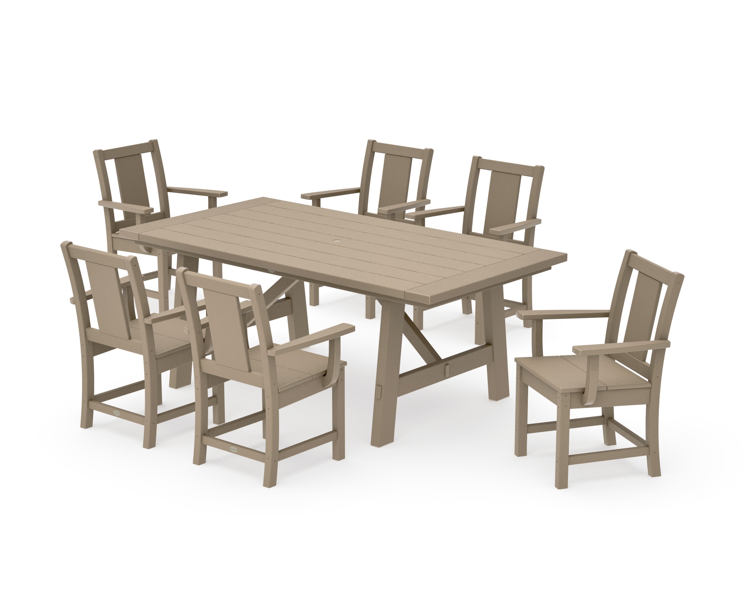 Prairie Arm Chair 7-Piece Rustic Farmhouse Dining Set in Vintage Sahara