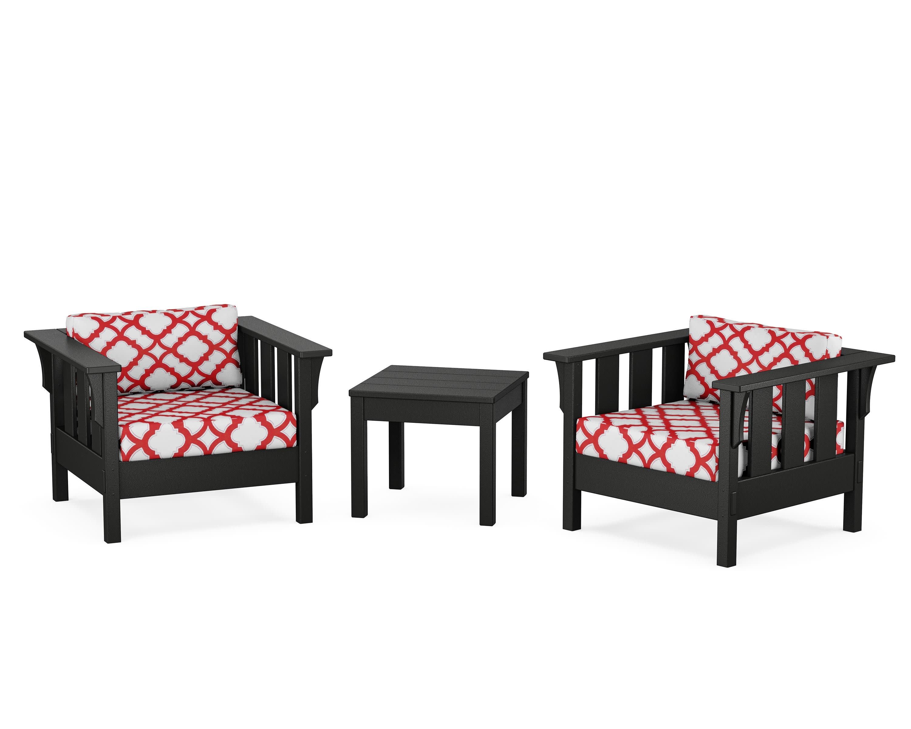 Acadia 3-Piece Deep Seating Set in Black / Trellis Crimson