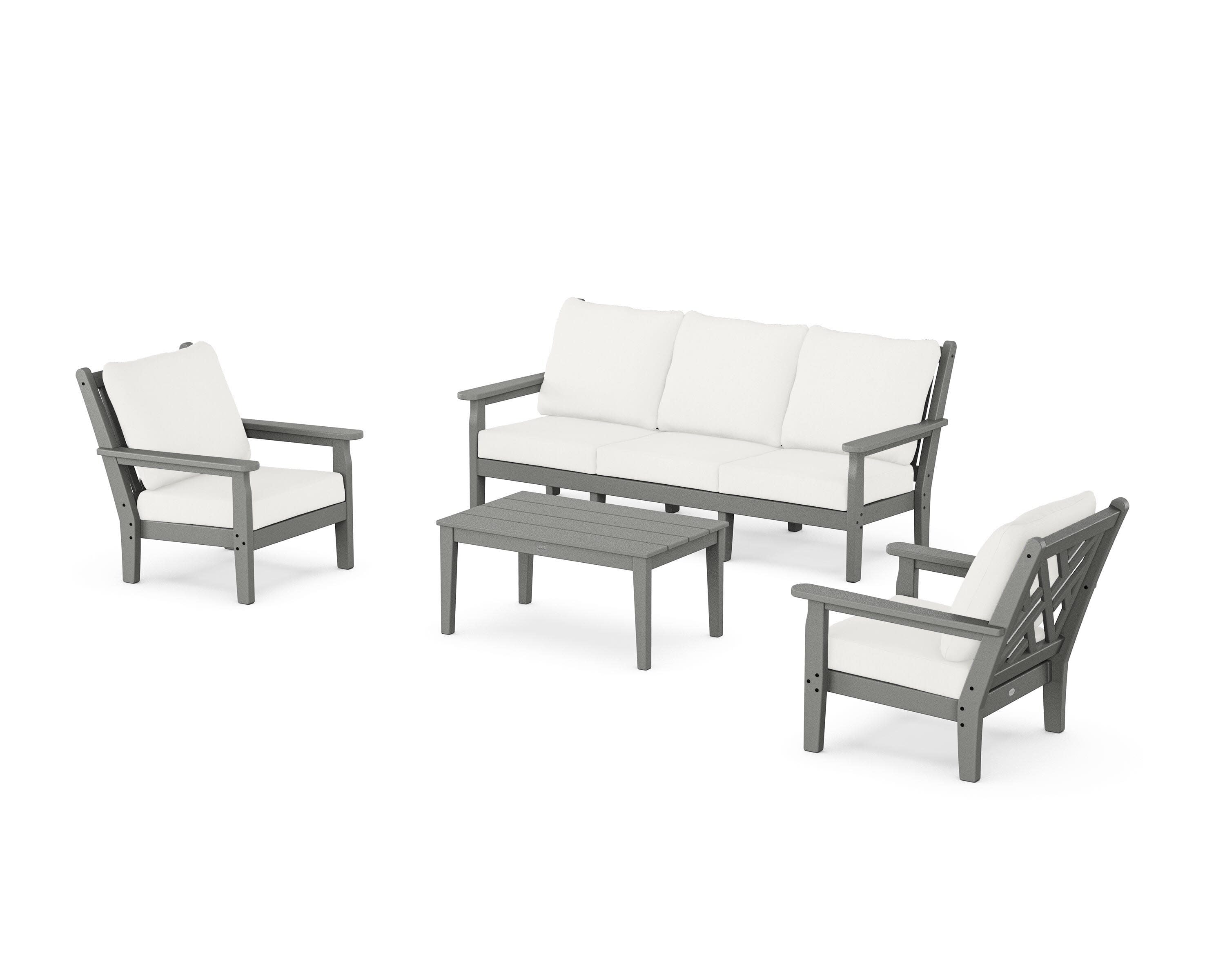 Chippendale 4-Piece Deep Seating Set with Sofa in Slate Grey / Natural Linen