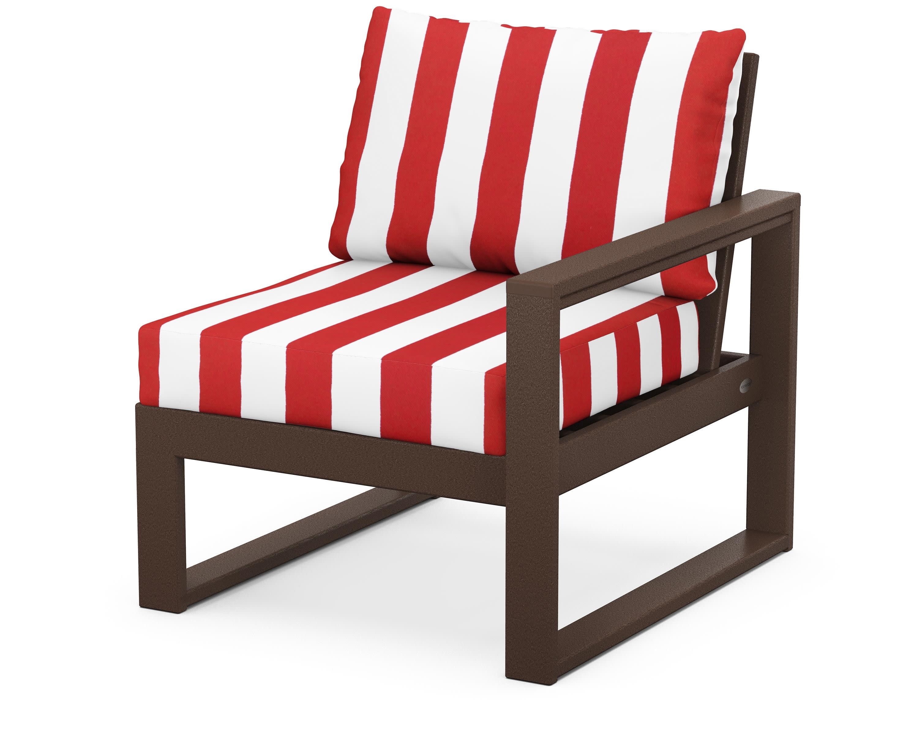 EDGE Modular Right Arm Chair in Mahogany / Cabana Stripe Crimson