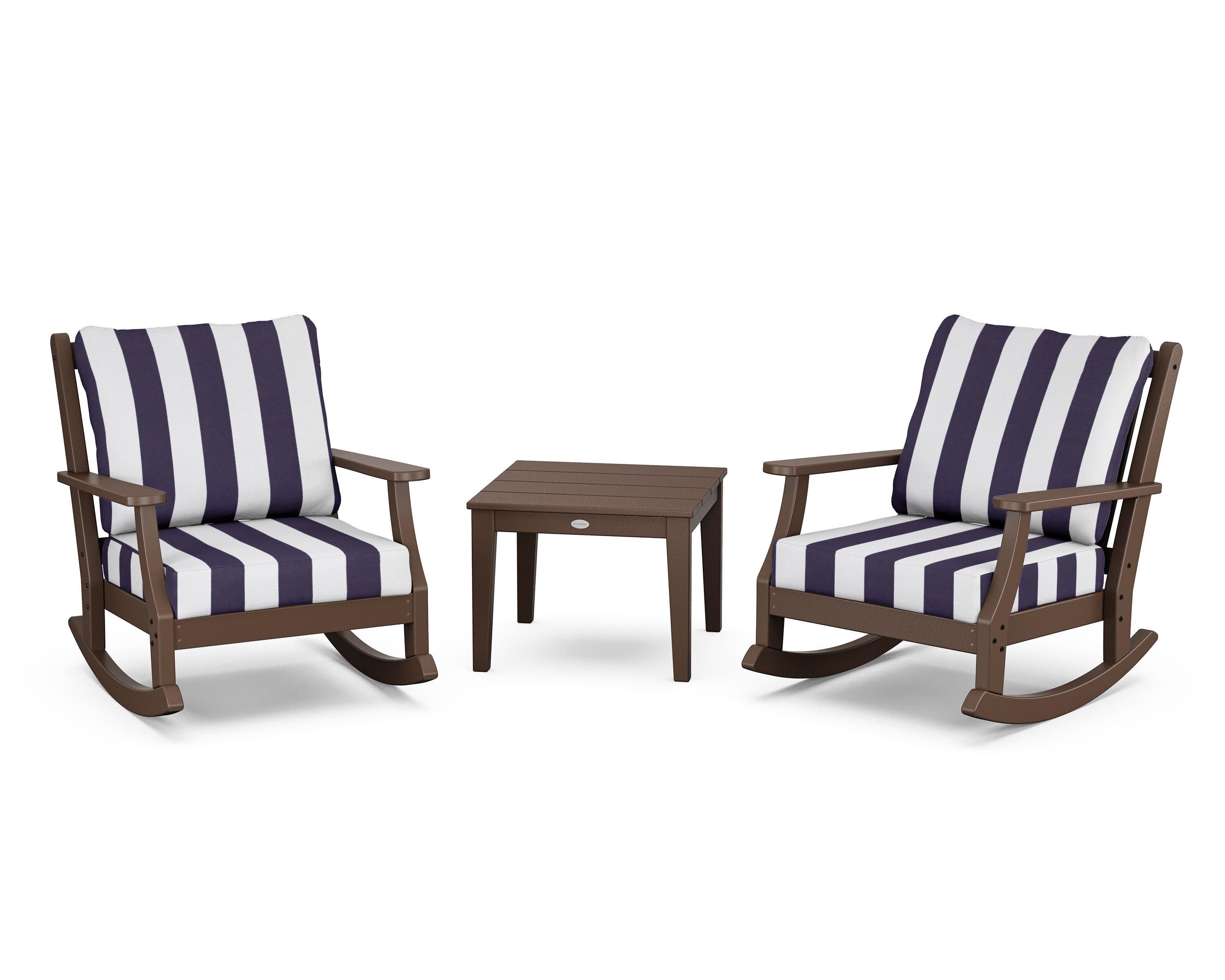 Wovendale 3-Piece Deep Seating Rocker Set in Mahogany / Cabana Stripe Navy