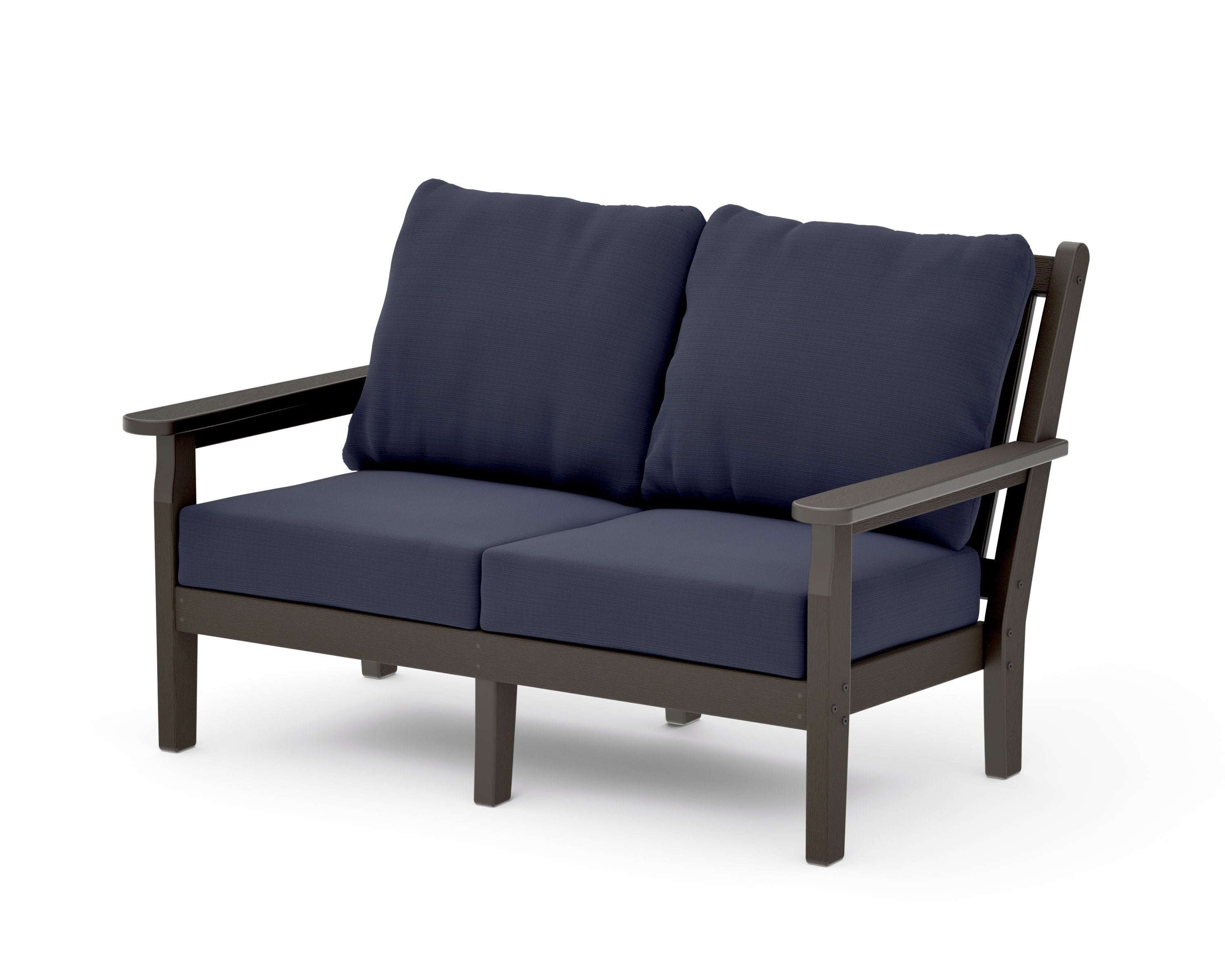 Chippendale Deep Seating Loveseat in Vintage Coffee / Navy Linen