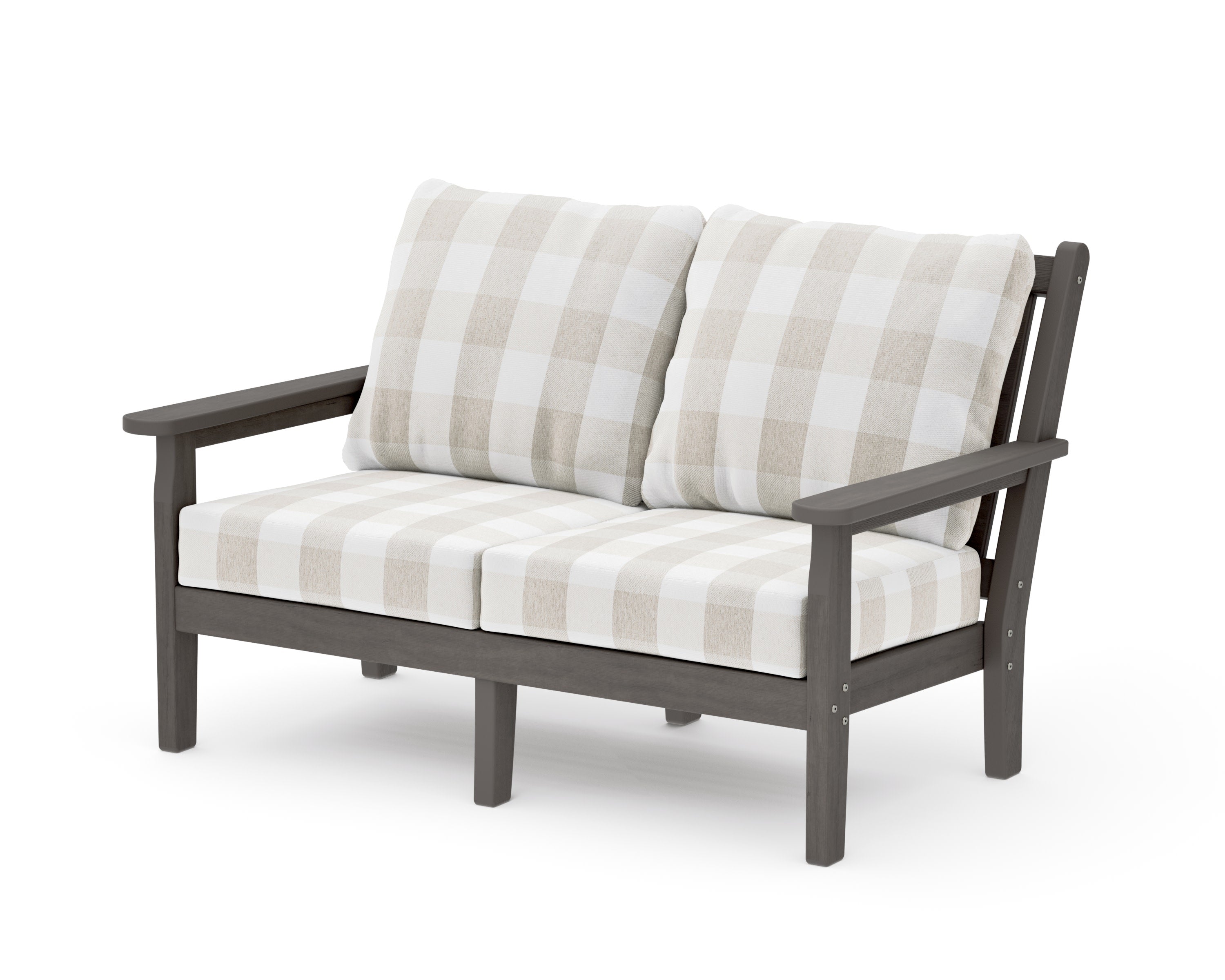 Chippendale Deep Seating Loveseat in Driftwood / Buffalo Plaid Dune Burlap