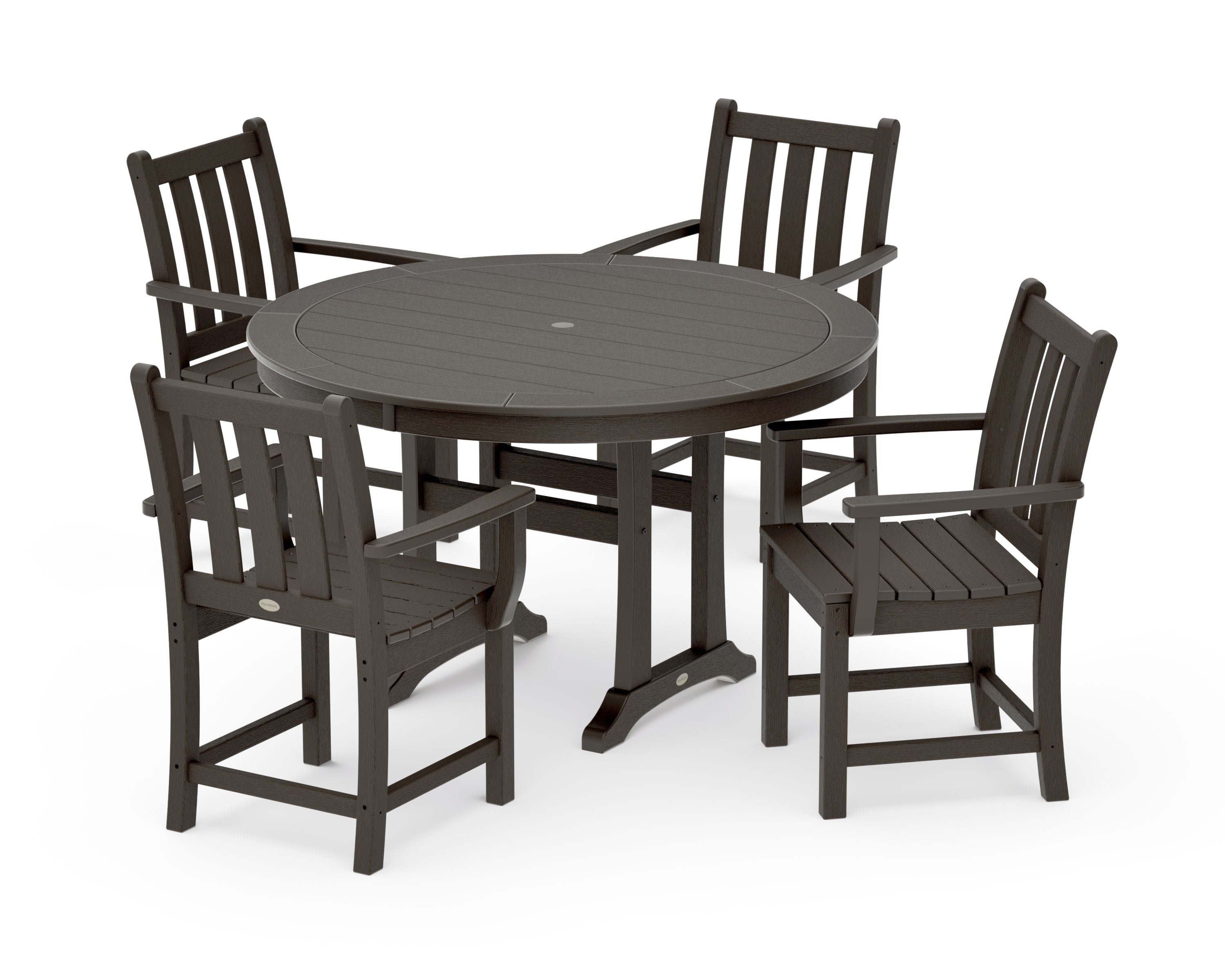 Traditional Garden 5-Piece Round Dining Set with Trestle Legs in Vintage Coffee