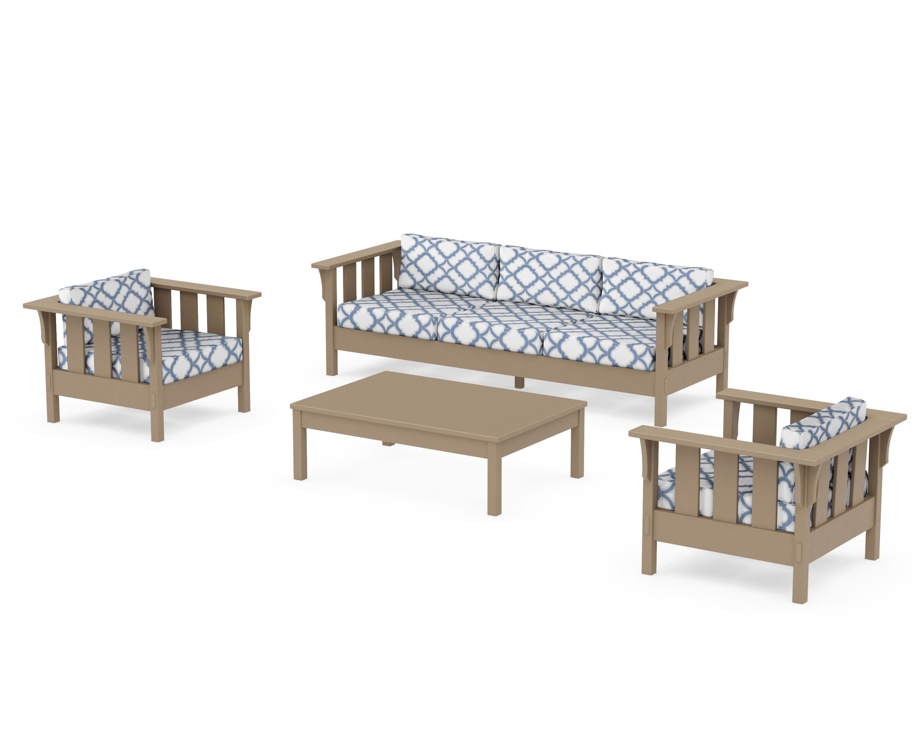 Acadia 4-Piece Deep Seating Set with Sofa in Vintage Sahara / Trellis Sky Blue