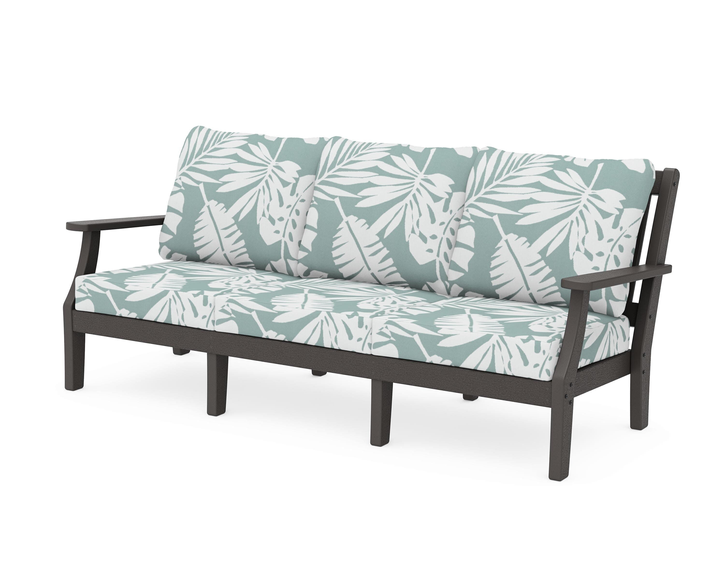 Chinoiserie Deep Seating Sofa in Vintage Coffee / Leaf Glacier Spa