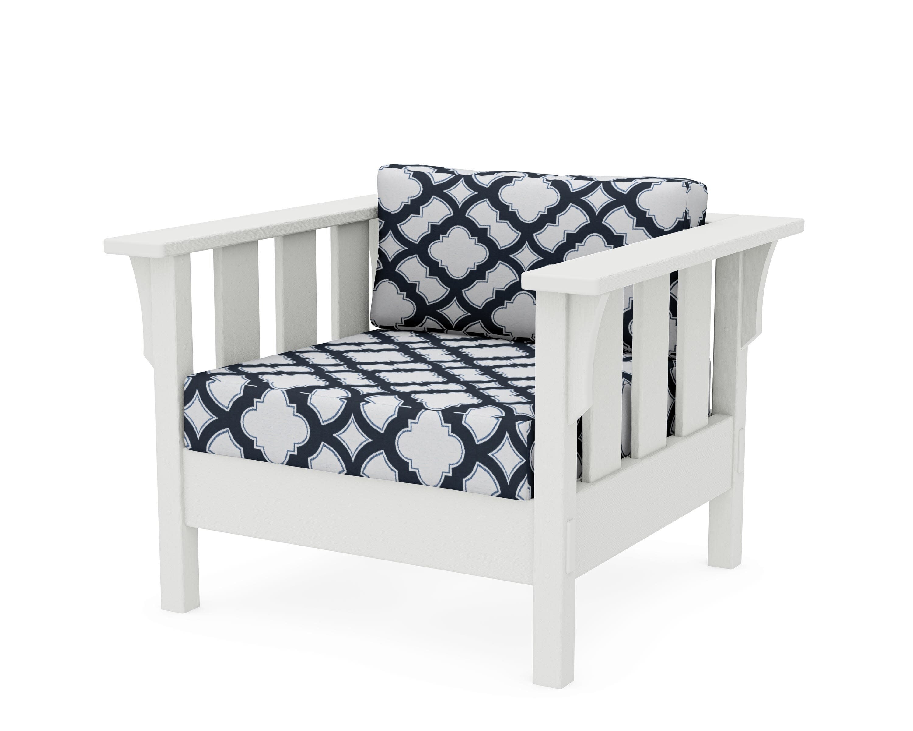 Acadia Deep Seating Chair in Vintage White / Trellis Marine Indigo