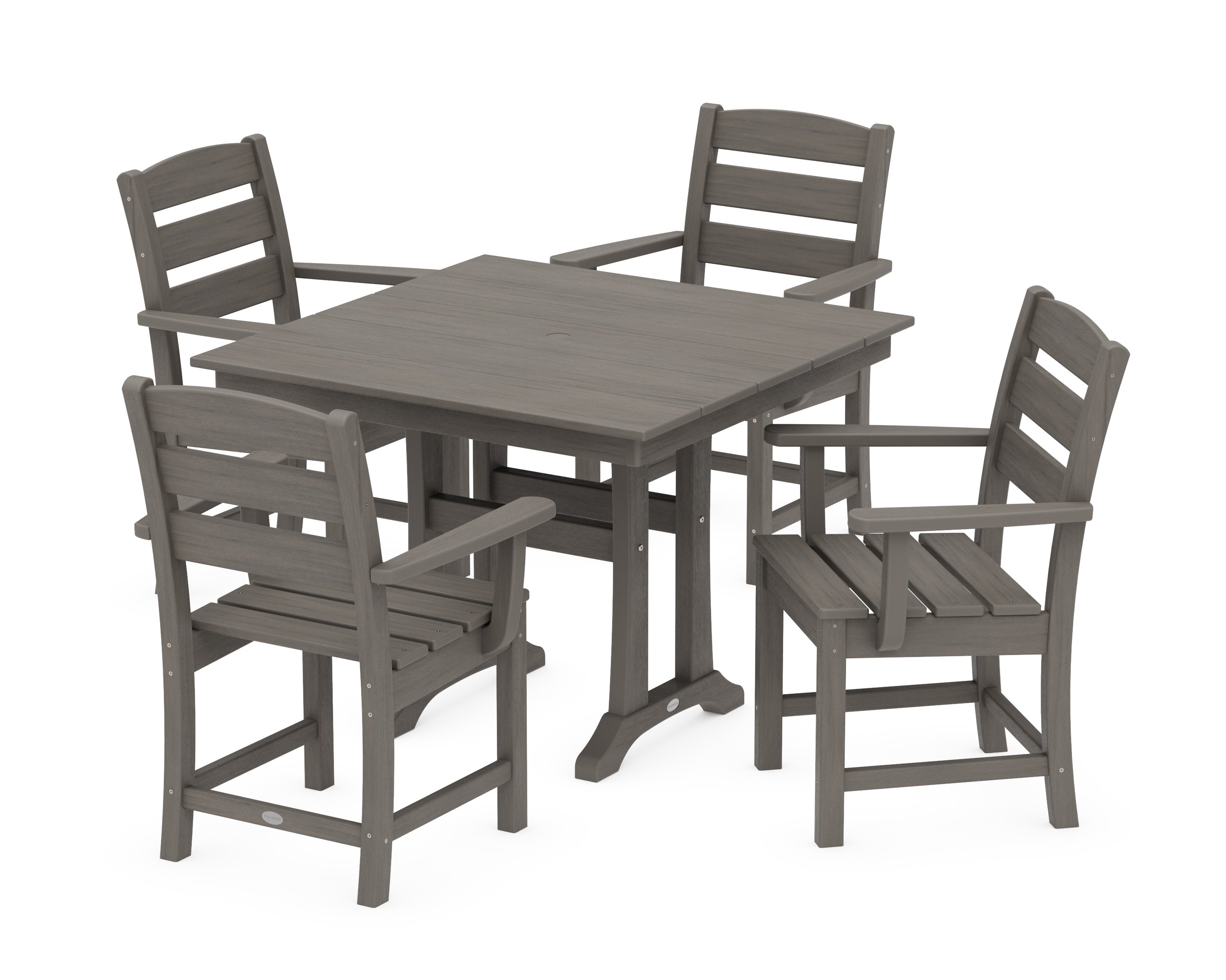 Lakeside 5-Piece Farmhouse Trestle Arm Chair Dining Set in Driftwood