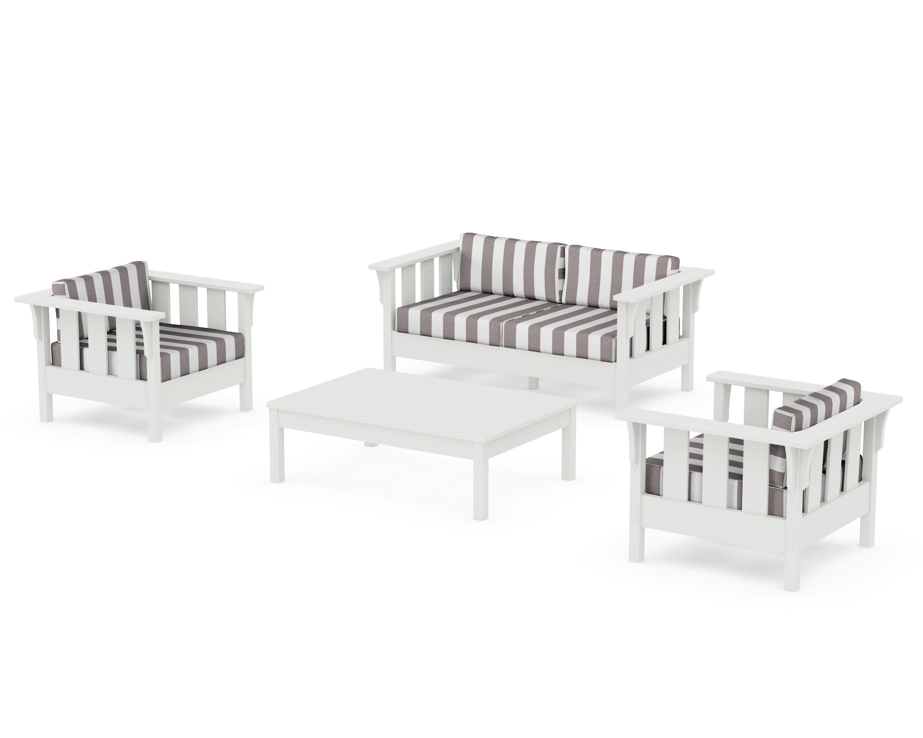 Acadia 4-Piece Deep Seating Set with Loveseat in Vintage White / Cabana Stripe Grey Mist