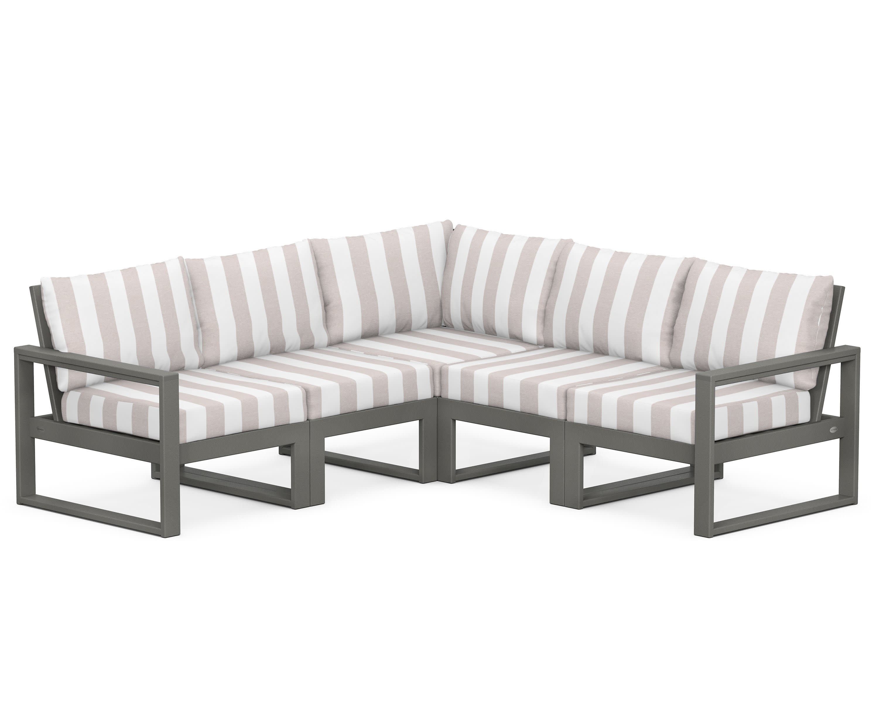 EDGE 5-Piece Modular Deep Seating Set in Slate Grey / Cabana Stripe Dune Burlap