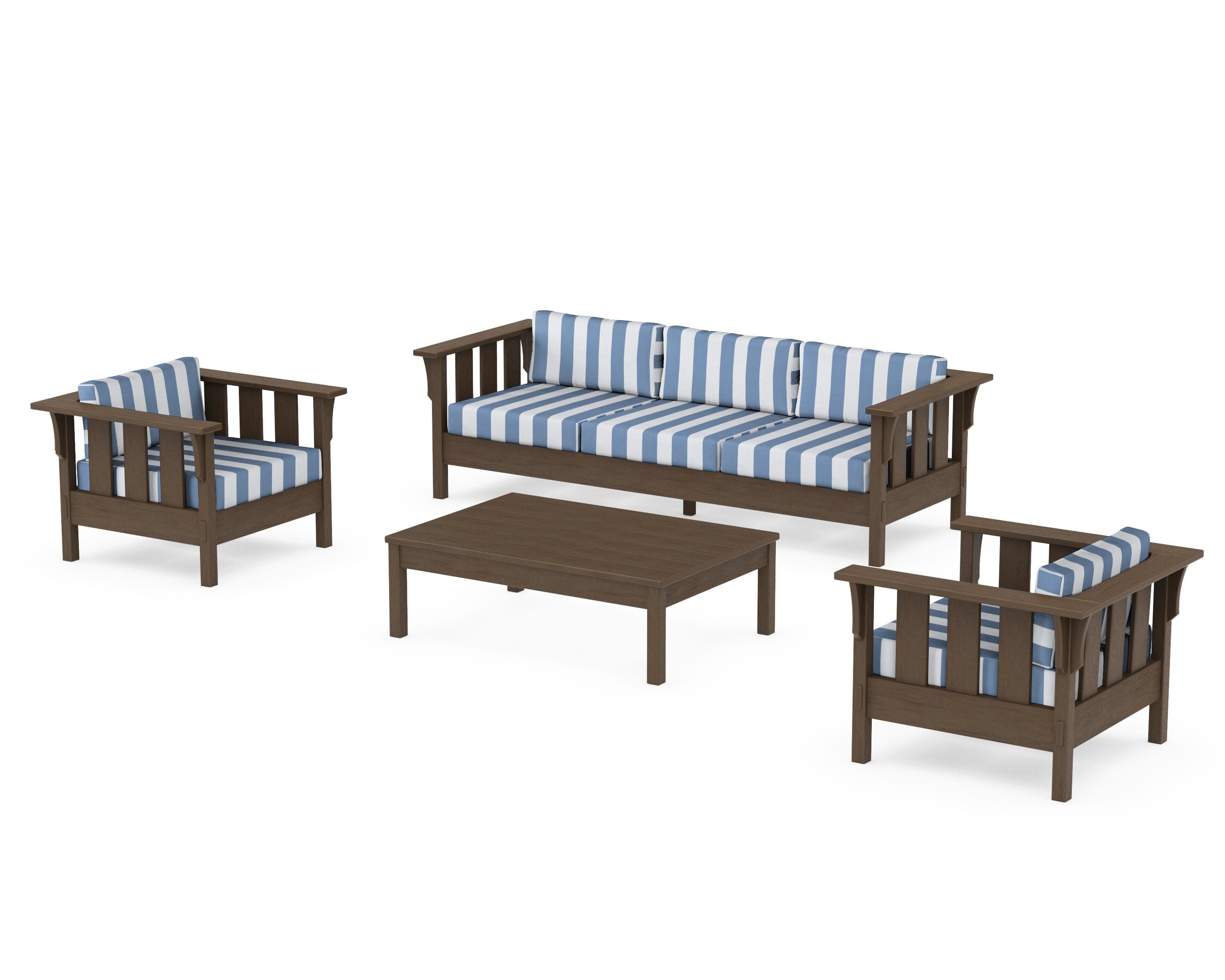 Acadia 4-Piece Deep Seating Set with Sofa in Kona / Cabana Stripe Sky Blue