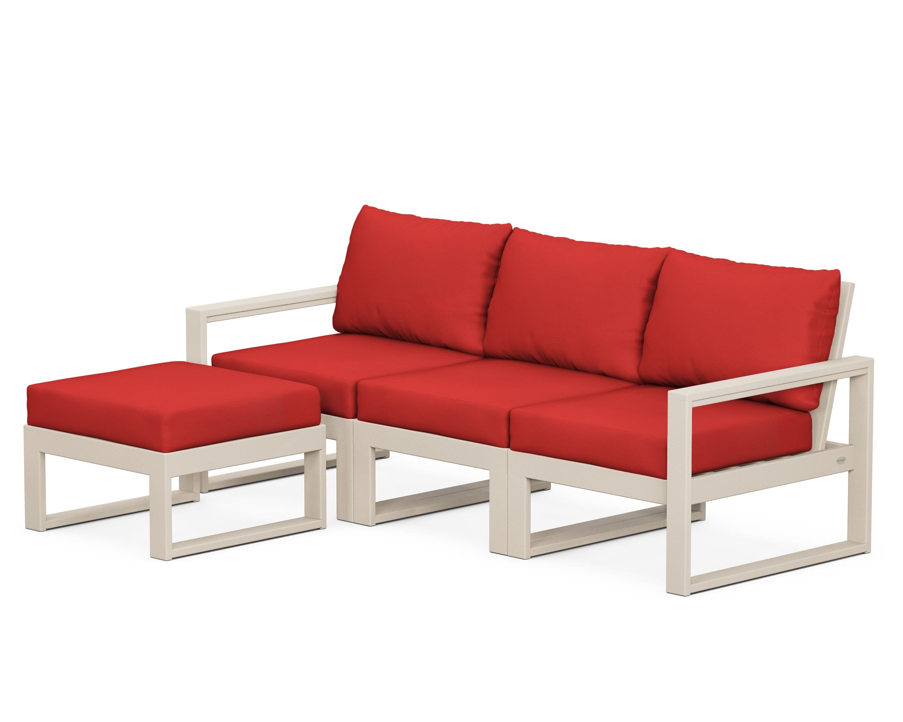 EDGE 4-Piece Modular Deep Seating Set with Ottoman in Sand / Crimson Linen
