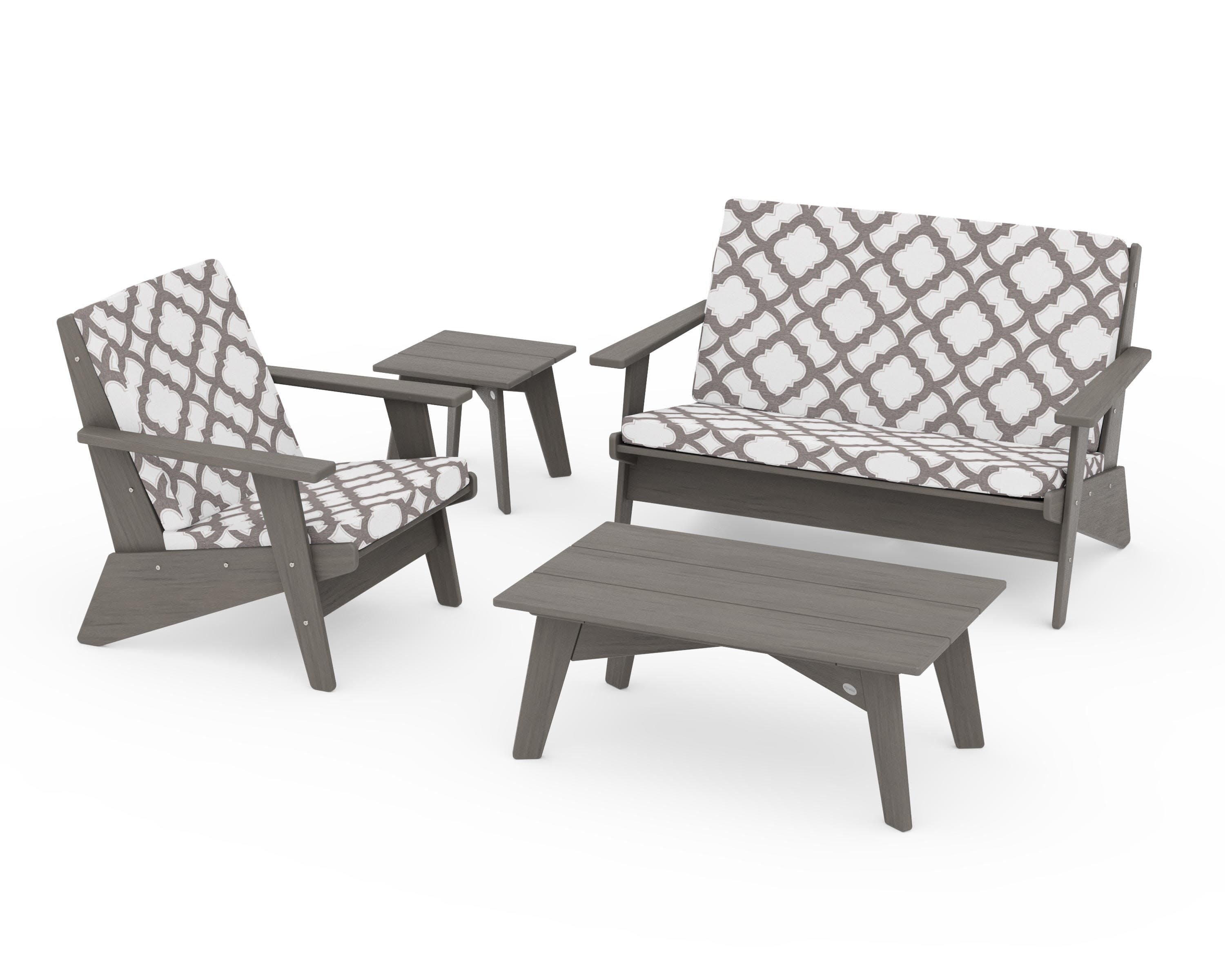 Riviera Modern Lounge 4-Piece Set in Driftwood / Trellis Grey Mist