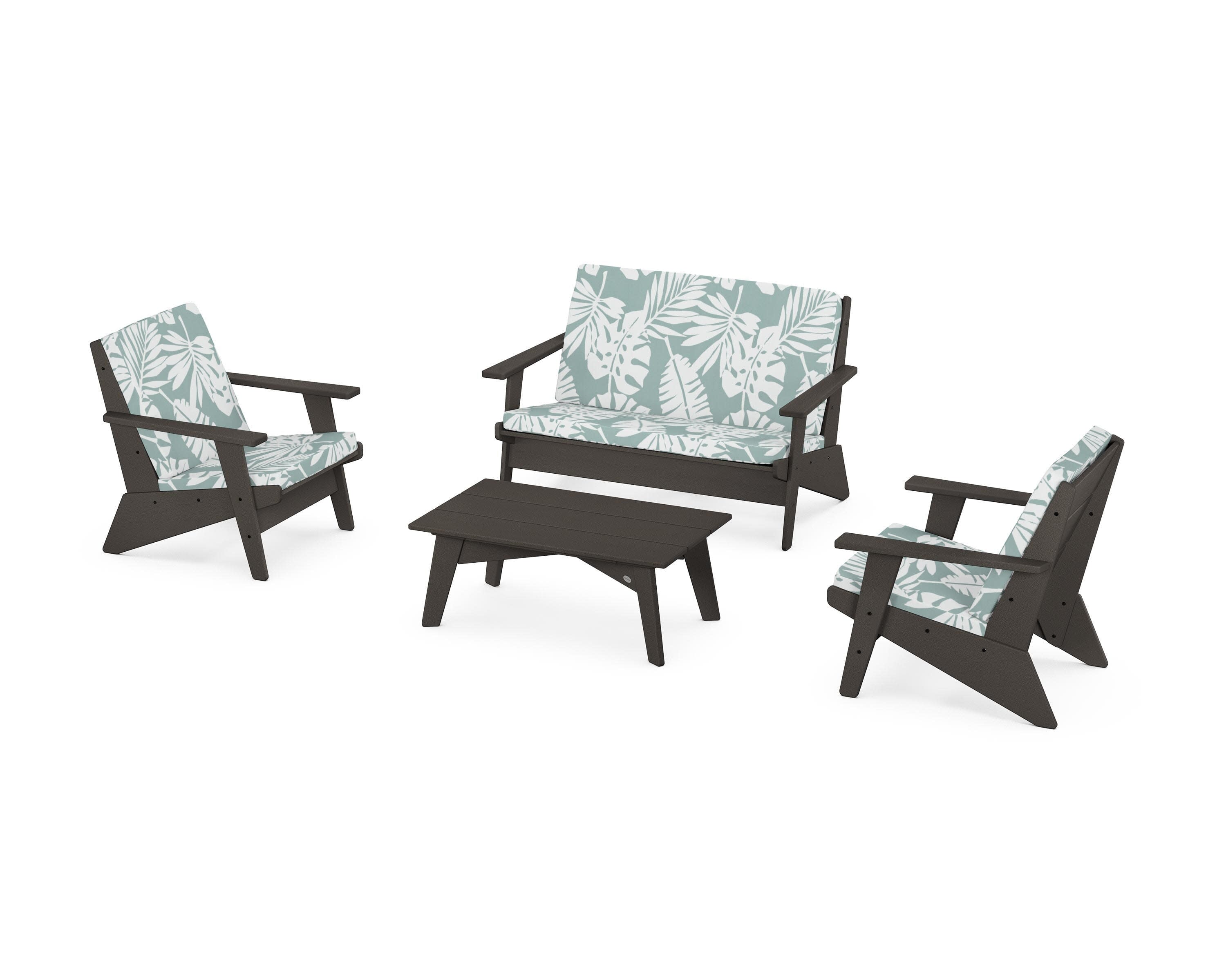 Riviera Modern Lounge 4-Piece Set in Vintage Coffee / Leaf Glacier Spa