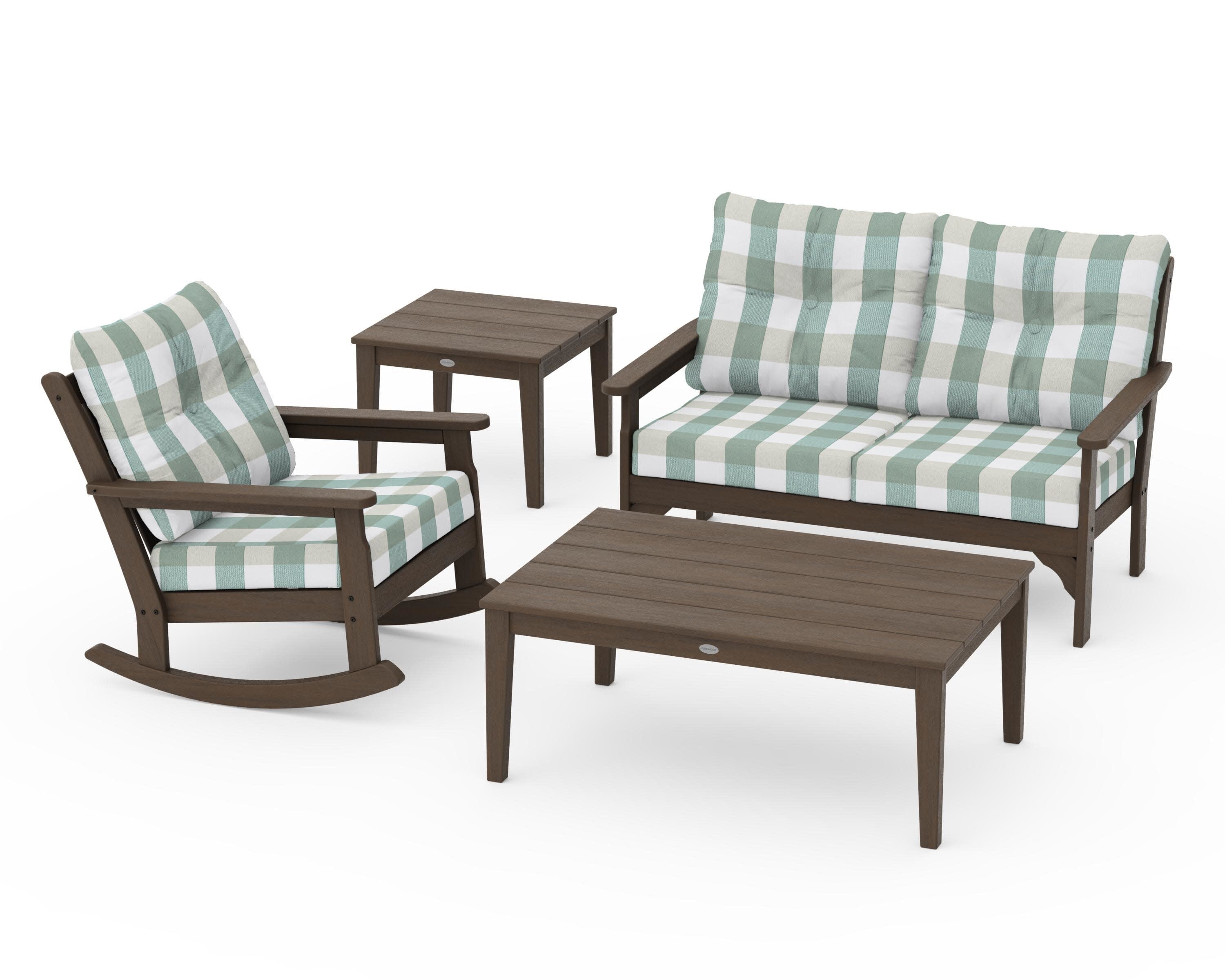 Vineyard 4-Piece Deep Seating Rocker Set in Kona / Buffalo Plaid Glacier Spa
