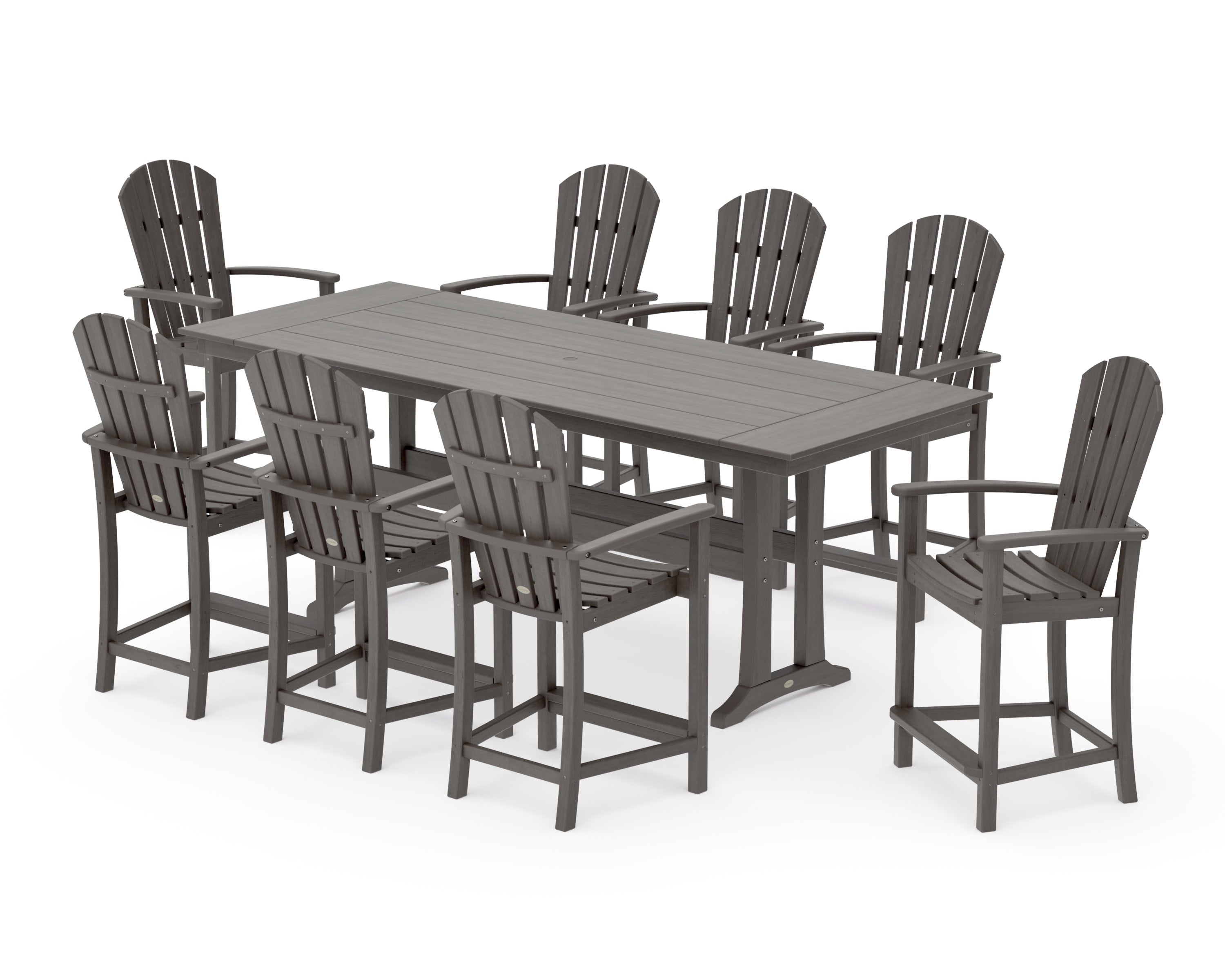 Palm Coast 9-Piece Farmhouse Counter Set with Trestle Legs in Driftwood