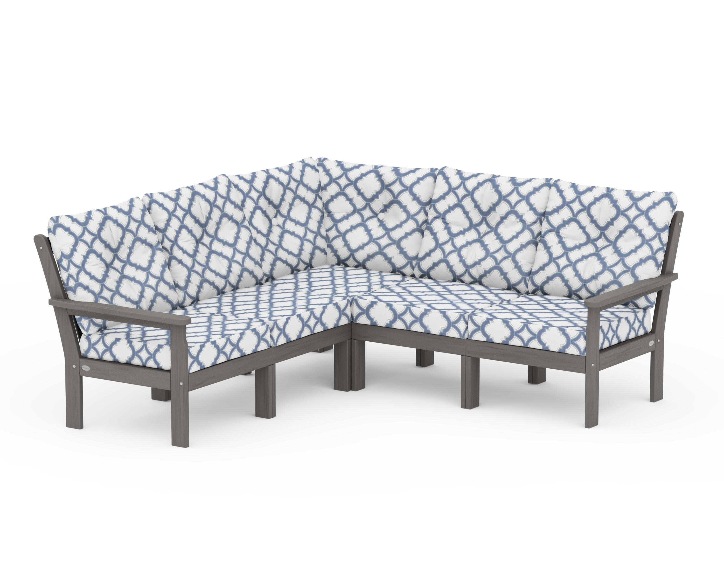 Vineyard 5-Piece Sectional in Driftwood / Trellis Sky Blue