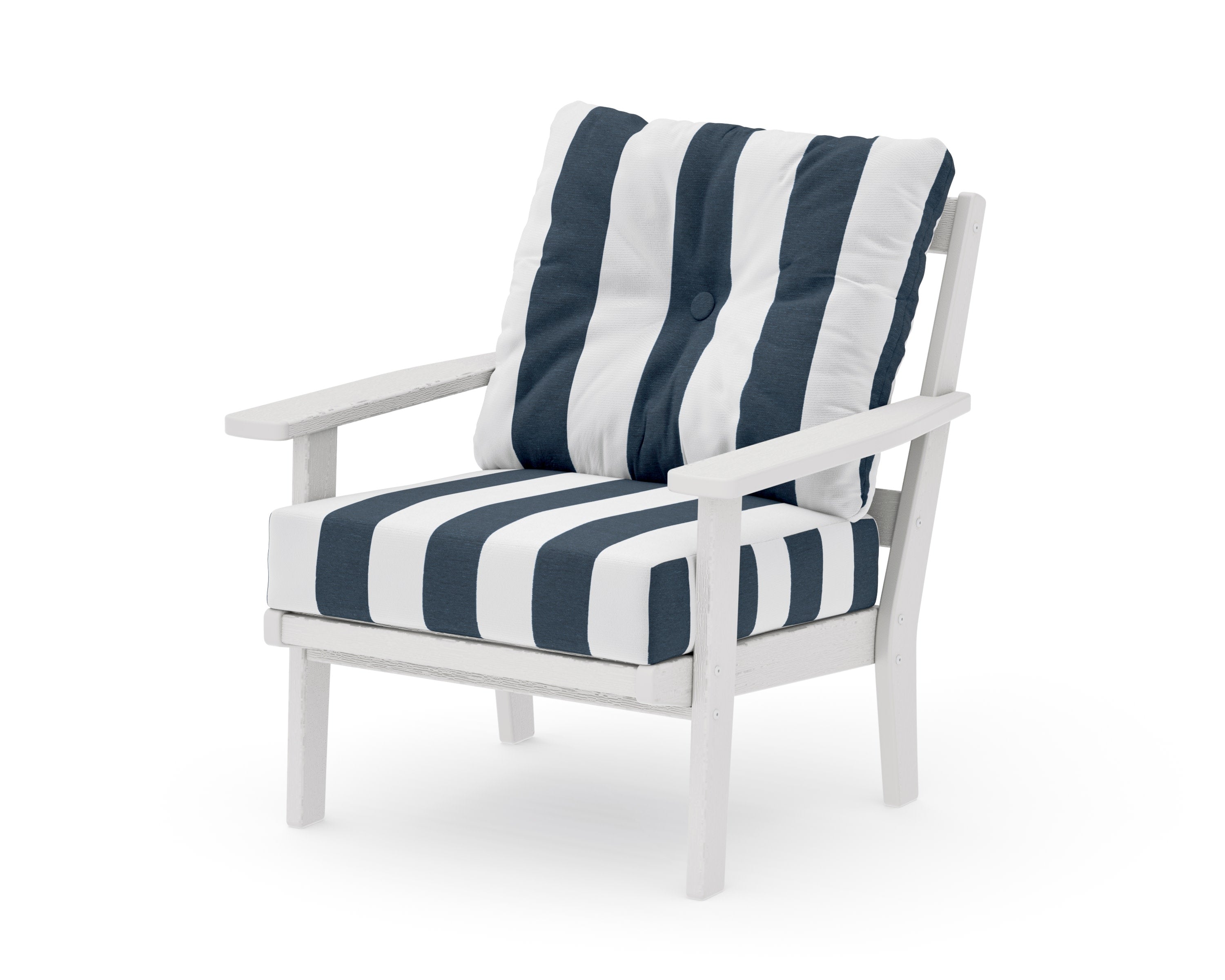 Prairie Deep Seating Chair in Vintage White / Cabana Stripe Marine Indigo