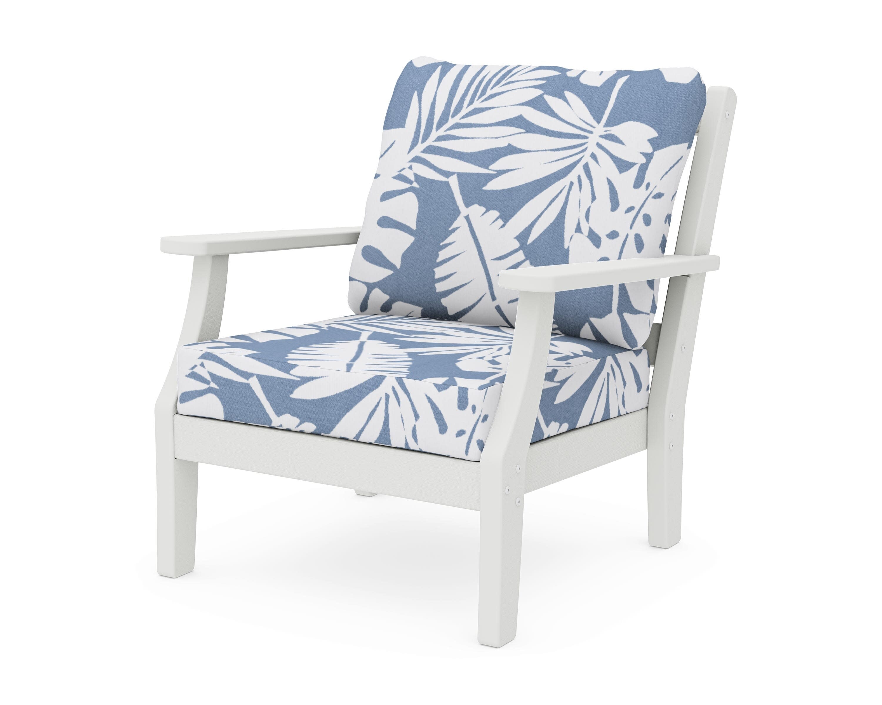 Chinoiserie Deep Seating Chair in Vintage White / Leaf Sky Blue