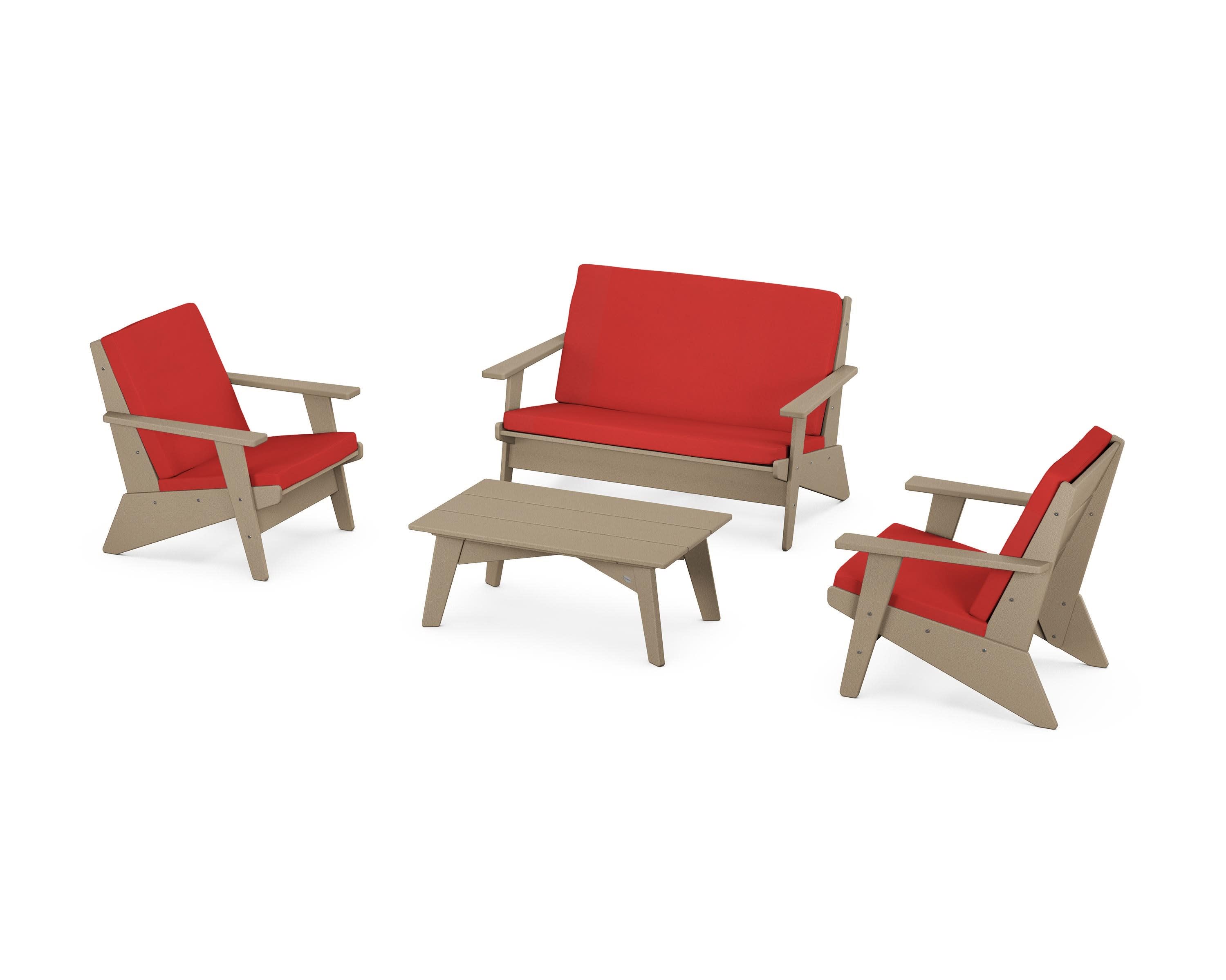 Riviera Modern Lounge 4-Piece Set in Vintage Sahara / Crimson Linen