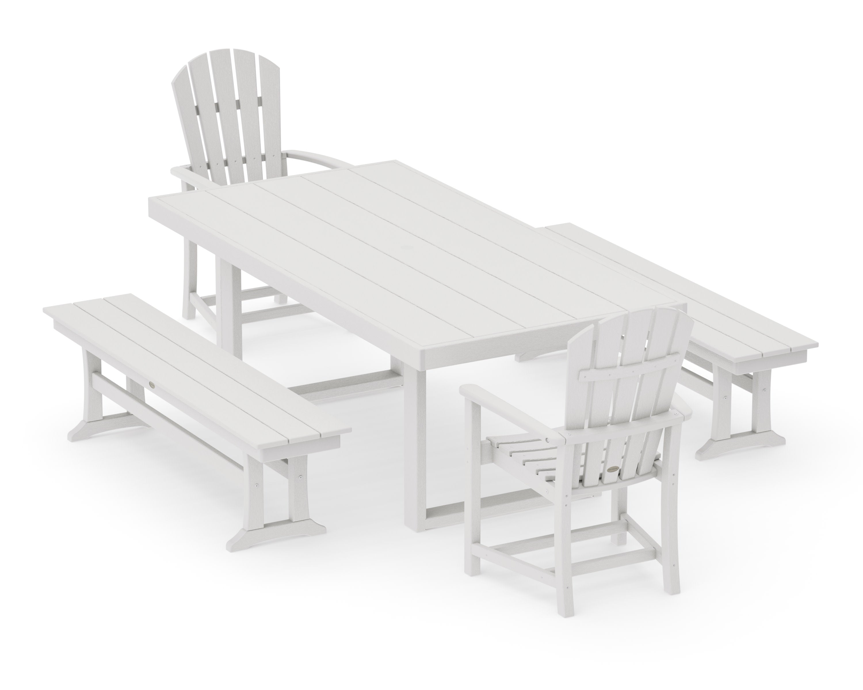 Palm Coast 5-Piece Dining Set with Benches in Vintage White