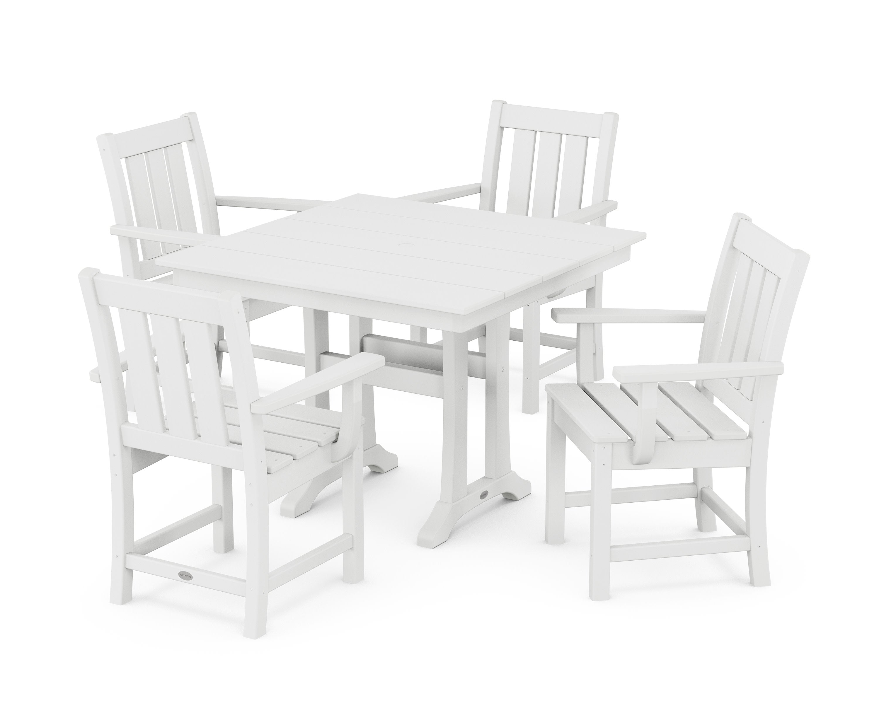 Oxford 5-Piece Farmhouse Dining Set with Trestle Legs in White