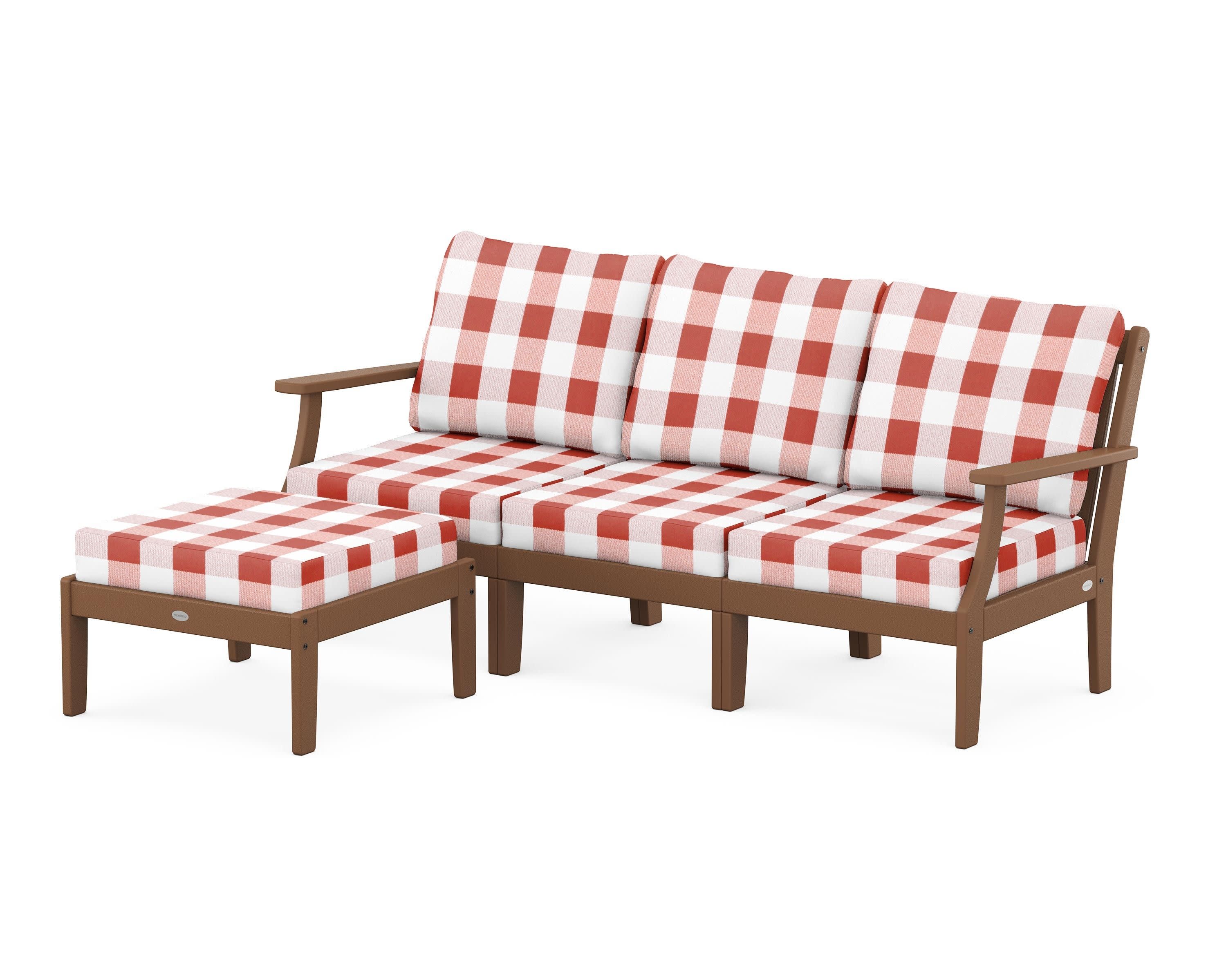 Braxton Modular 4-Piece Deep Seating Set with Ottoman in Teak / Buffalo Plaid Crimson