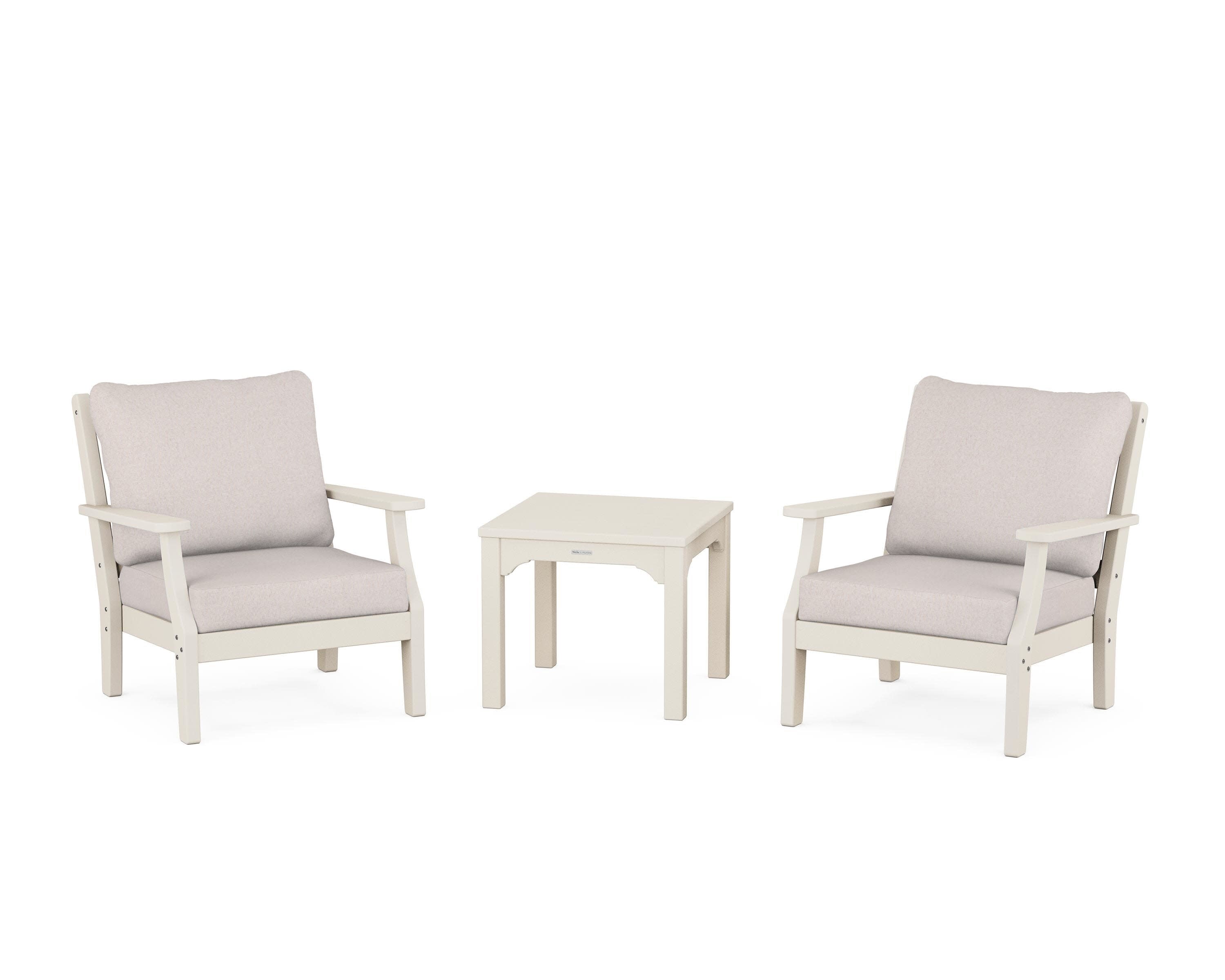 Chinoiserie 3-Piece Deep Seating Set in Sand / Dune Burlap