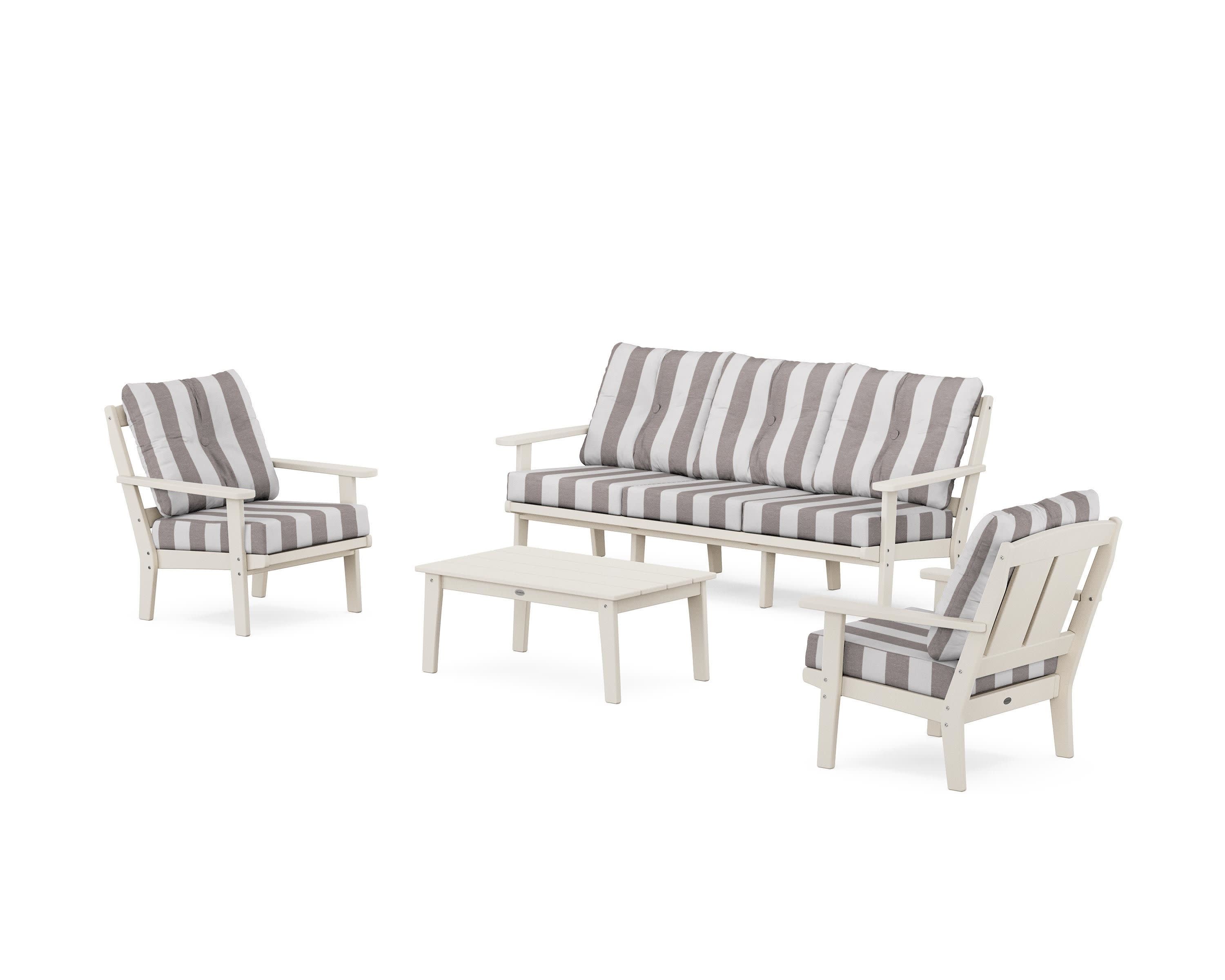 Mission 4-Piece Deep Seating Set with Sofa in Sand / Cabana Stripe Grey Mist
