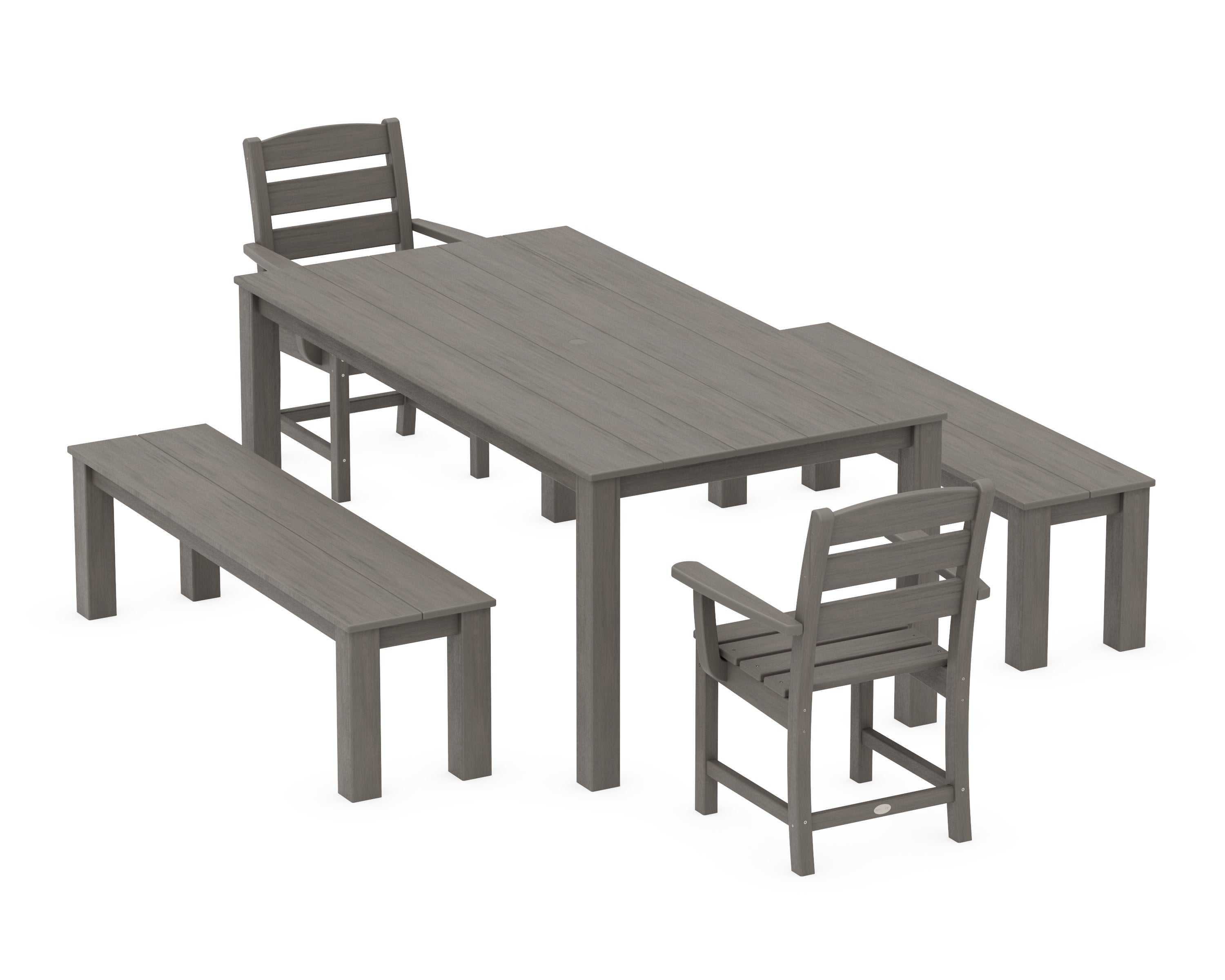 Lakeside 5-Piece Parsons Dining Set with Benches in Driftwood