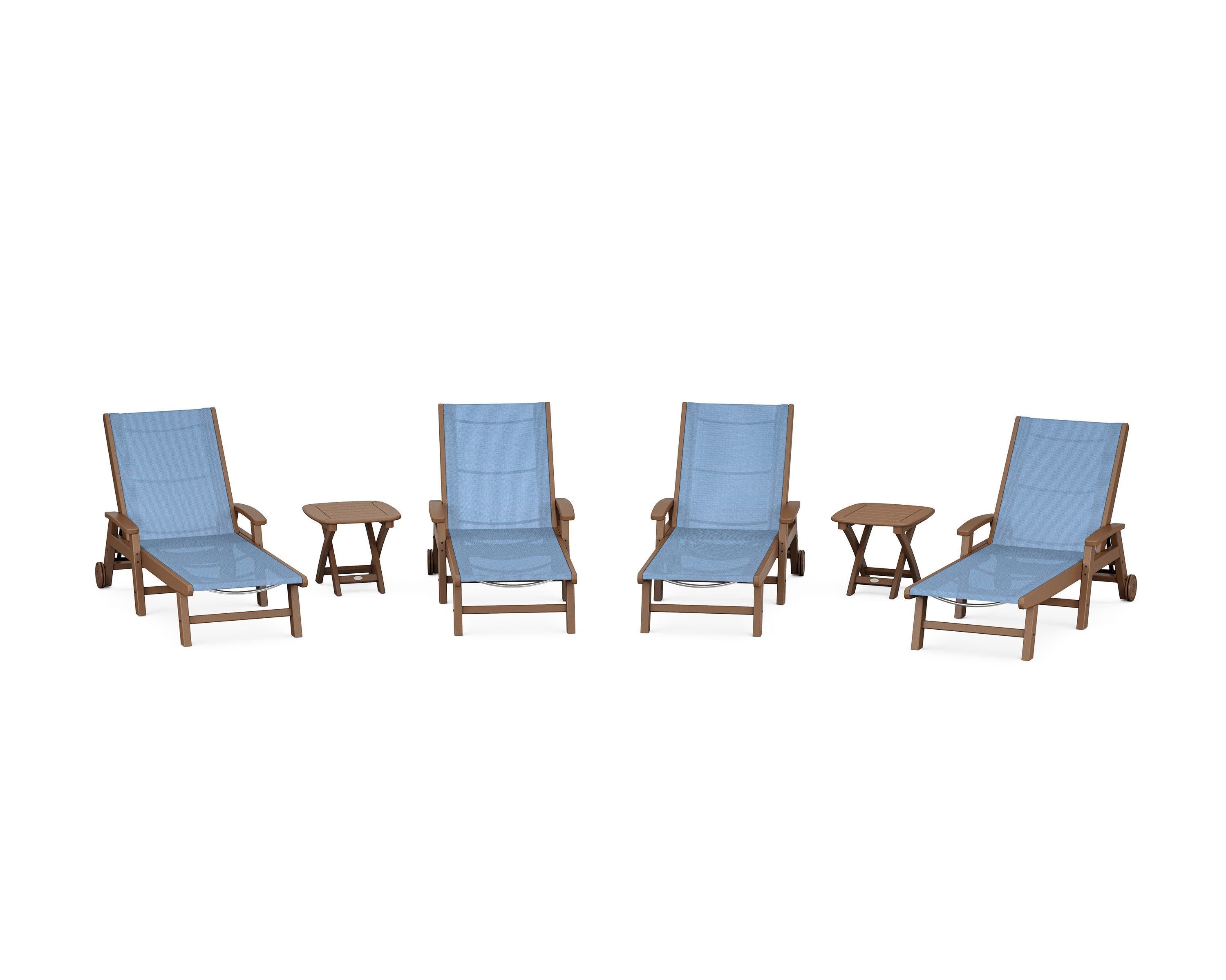 Coastal Chaise 6-Piece Set with Wheels in Teak / Poolside Sling