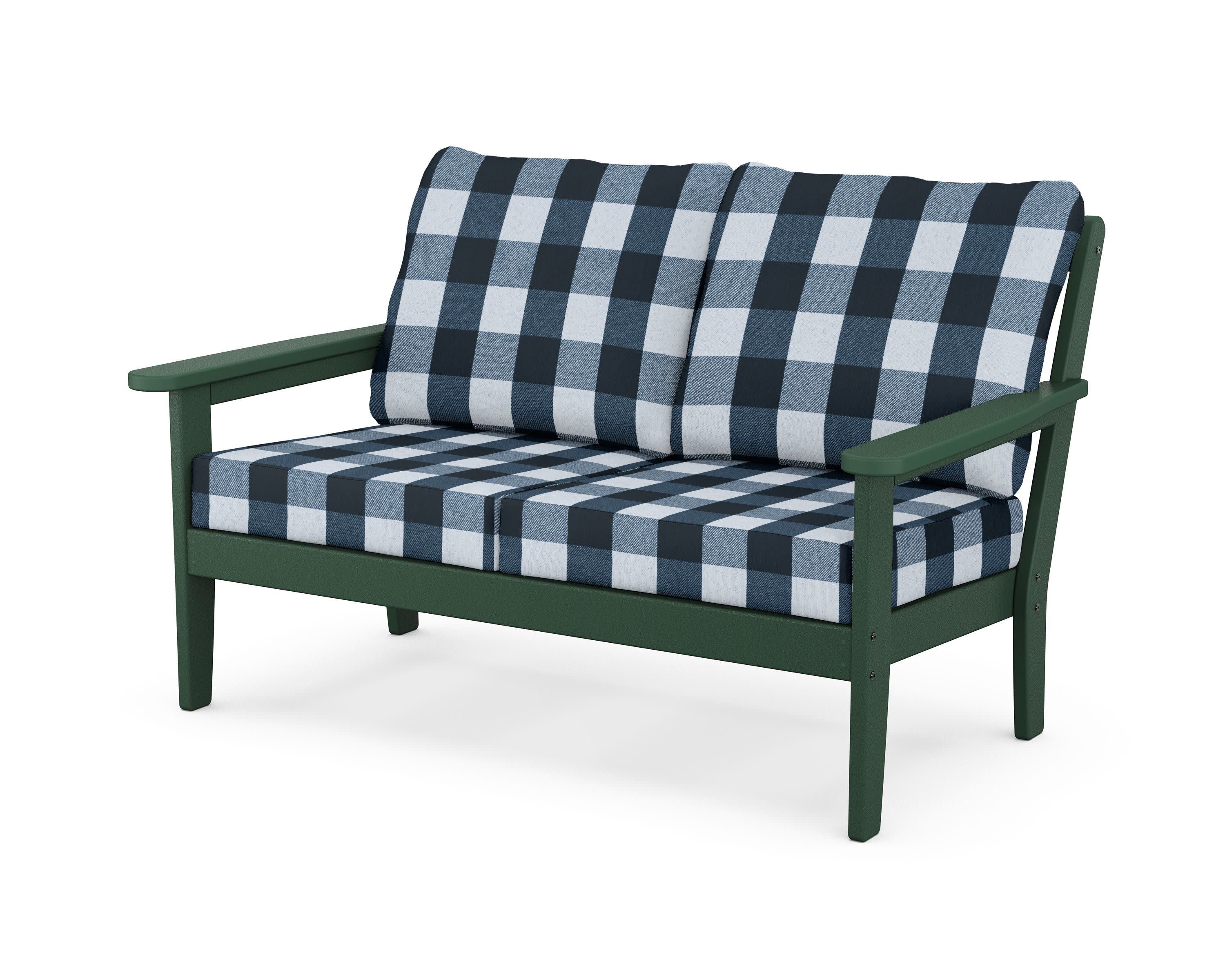 Cottage Deep Seating Loveseat in Green / Buffalo Plaid Marine Indigo