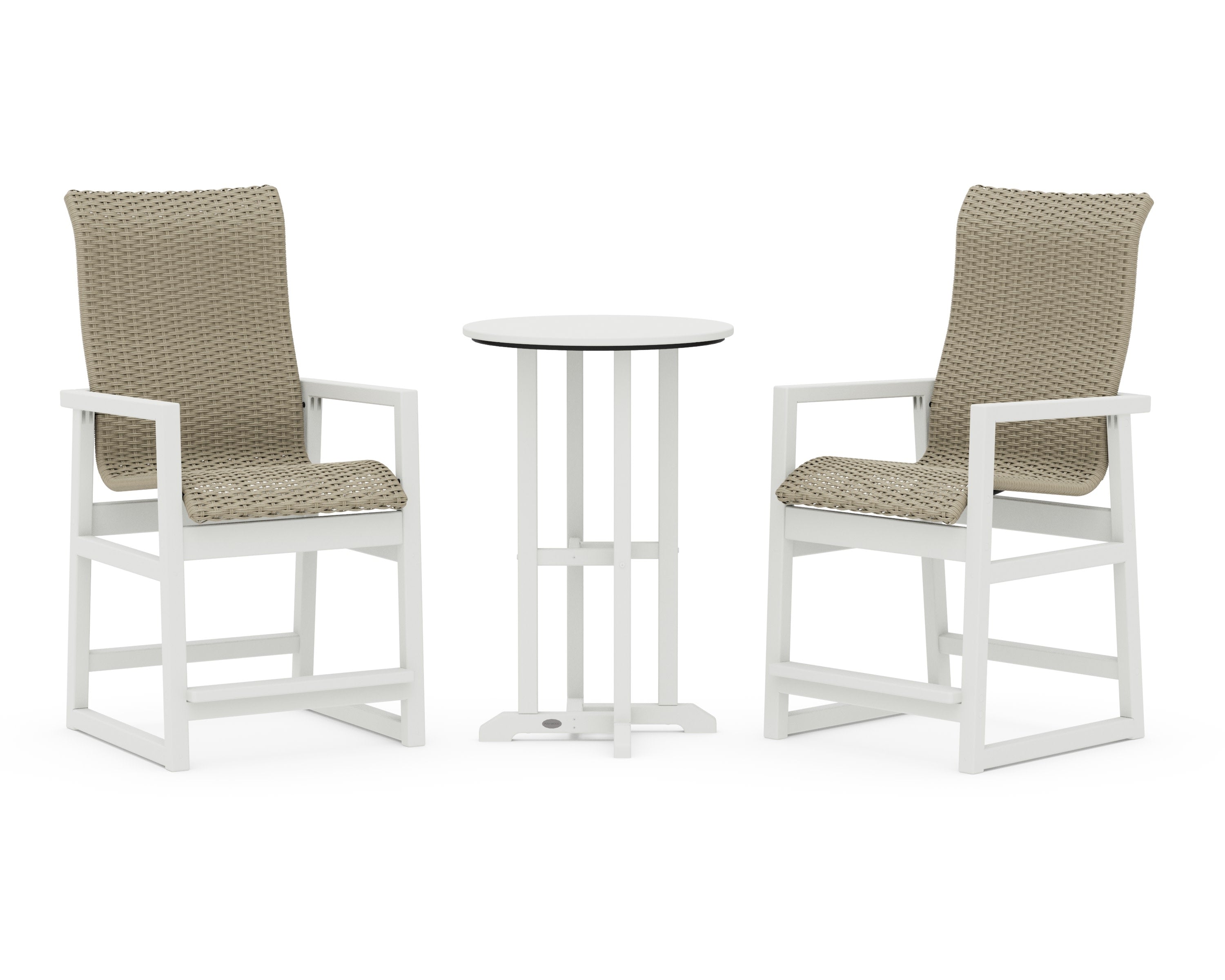 EDGE Woven Highback 3-Piece Farmhouse Counter Set in Vintage White / Dune Grass