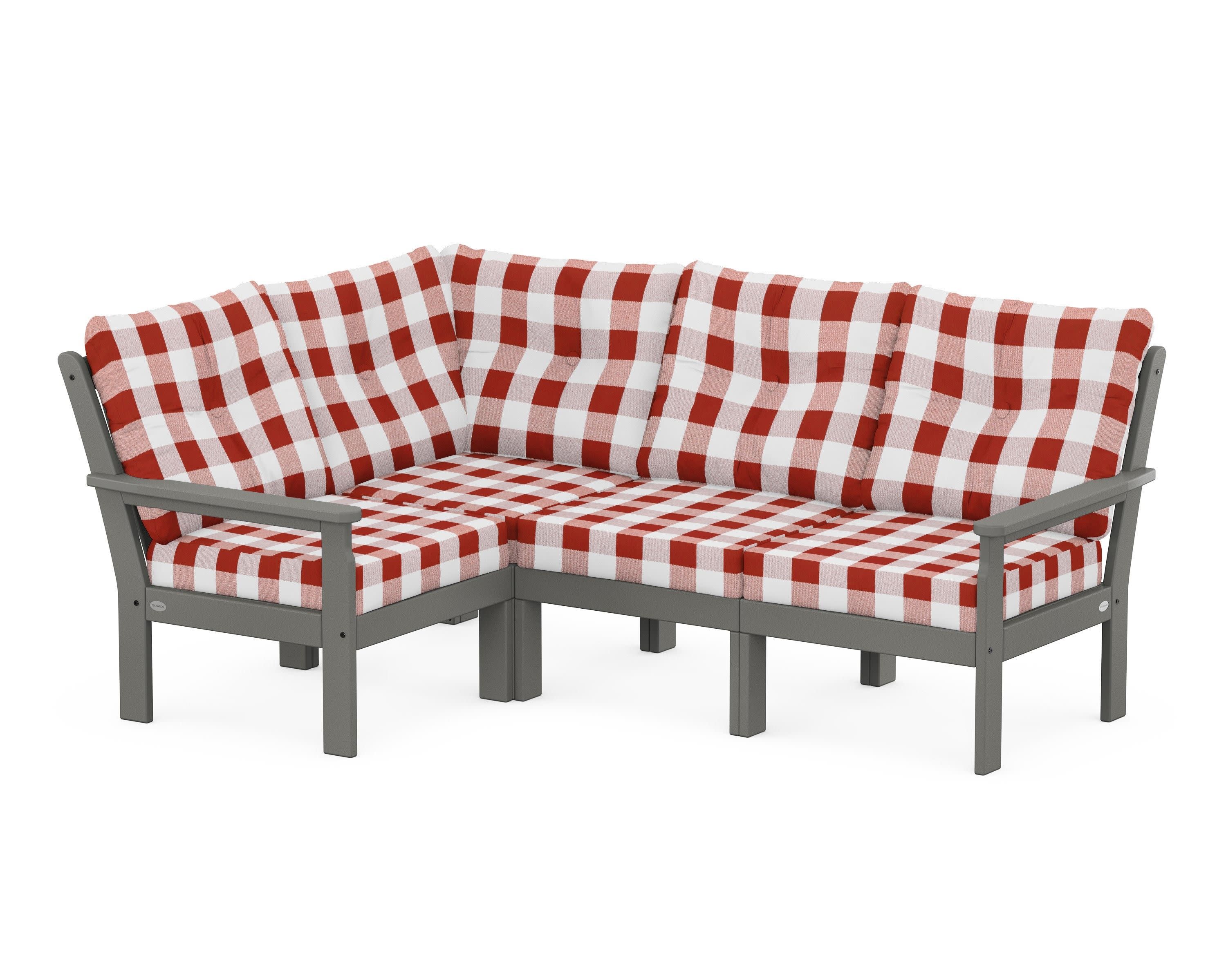 Vineyard 4-Piece Sectional in Slate Grey / Buffalo Plaid Crimson