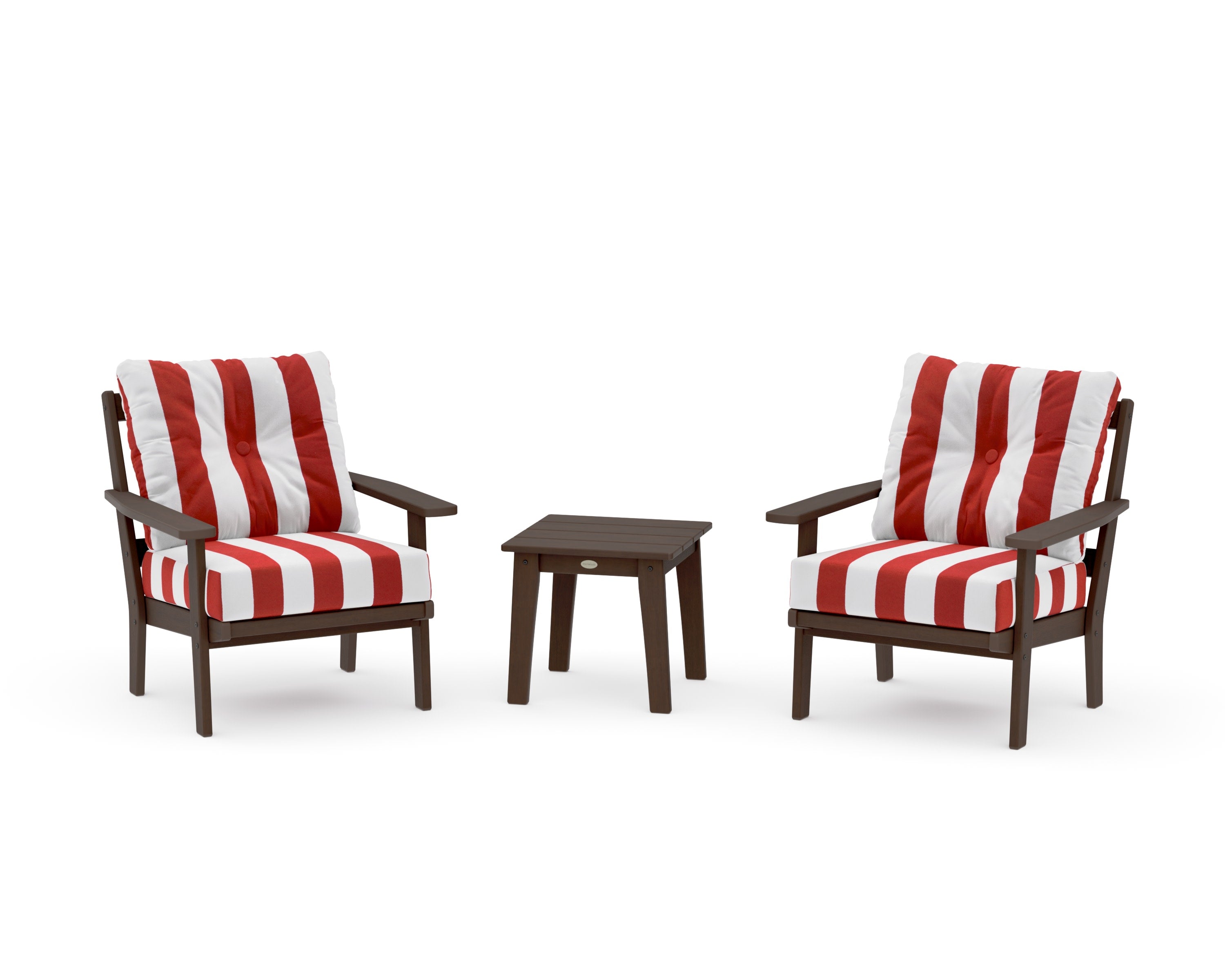 Prairie 3-Piece Deep Seating Set in Kona / Cabana Stripe Crimson