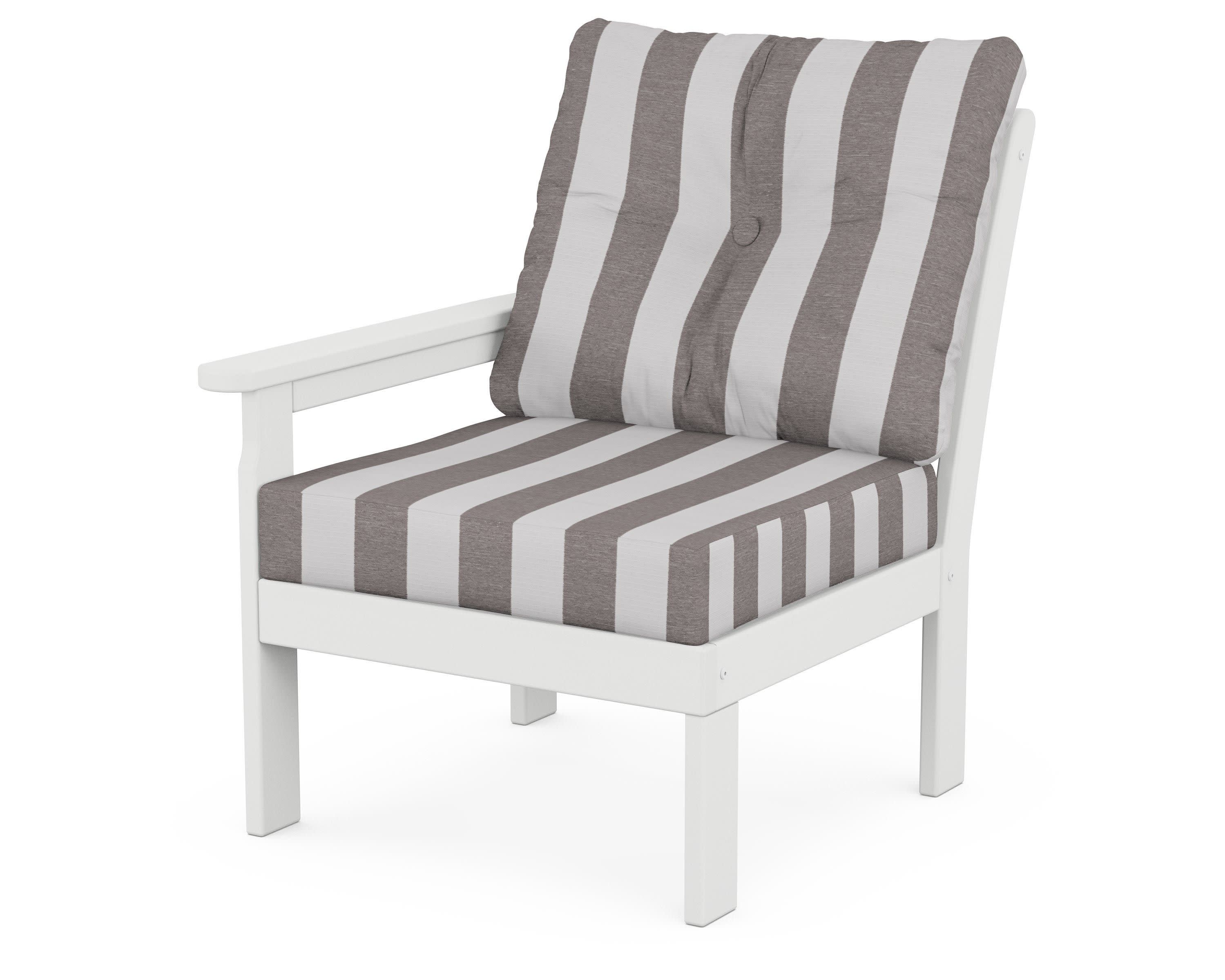 Vineyard Modular Left Arm Chair in White / Cabana Stripe Grey Mist