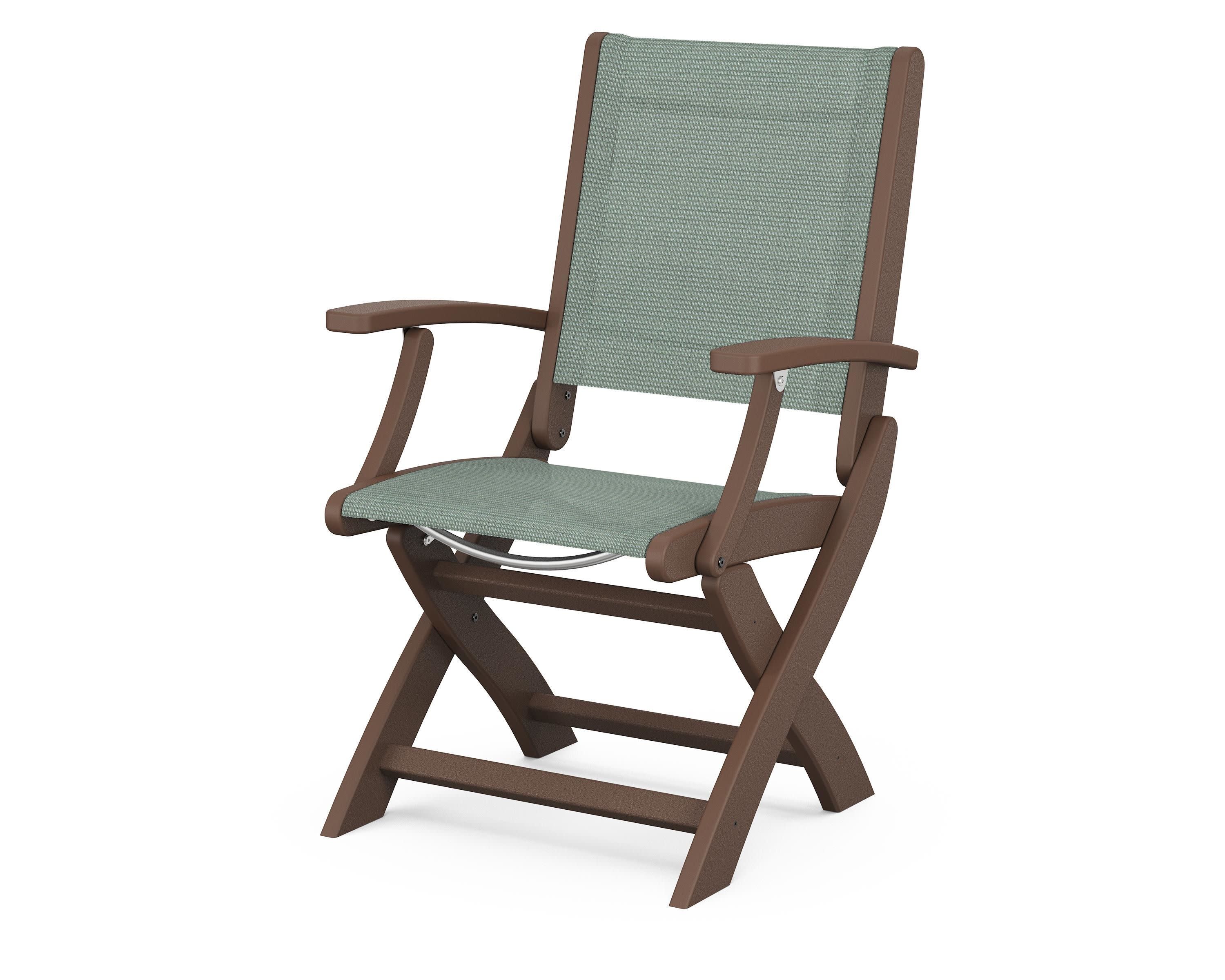 Coastal Folding Chair in Mahogany / Dupioni Sea Mist Sling