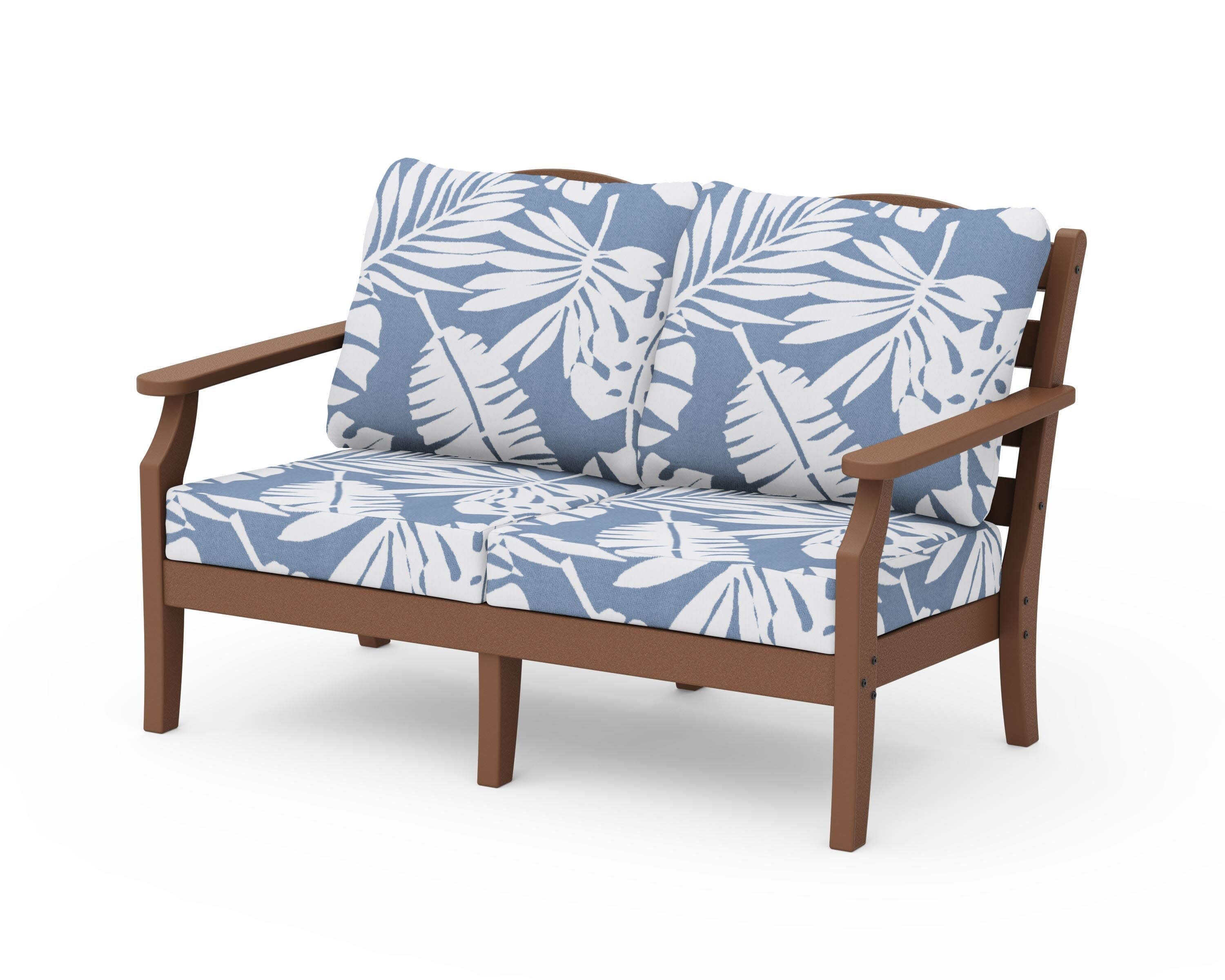 Savannah Deep Seating Loveseat in Teak / Leaf Sky Blue