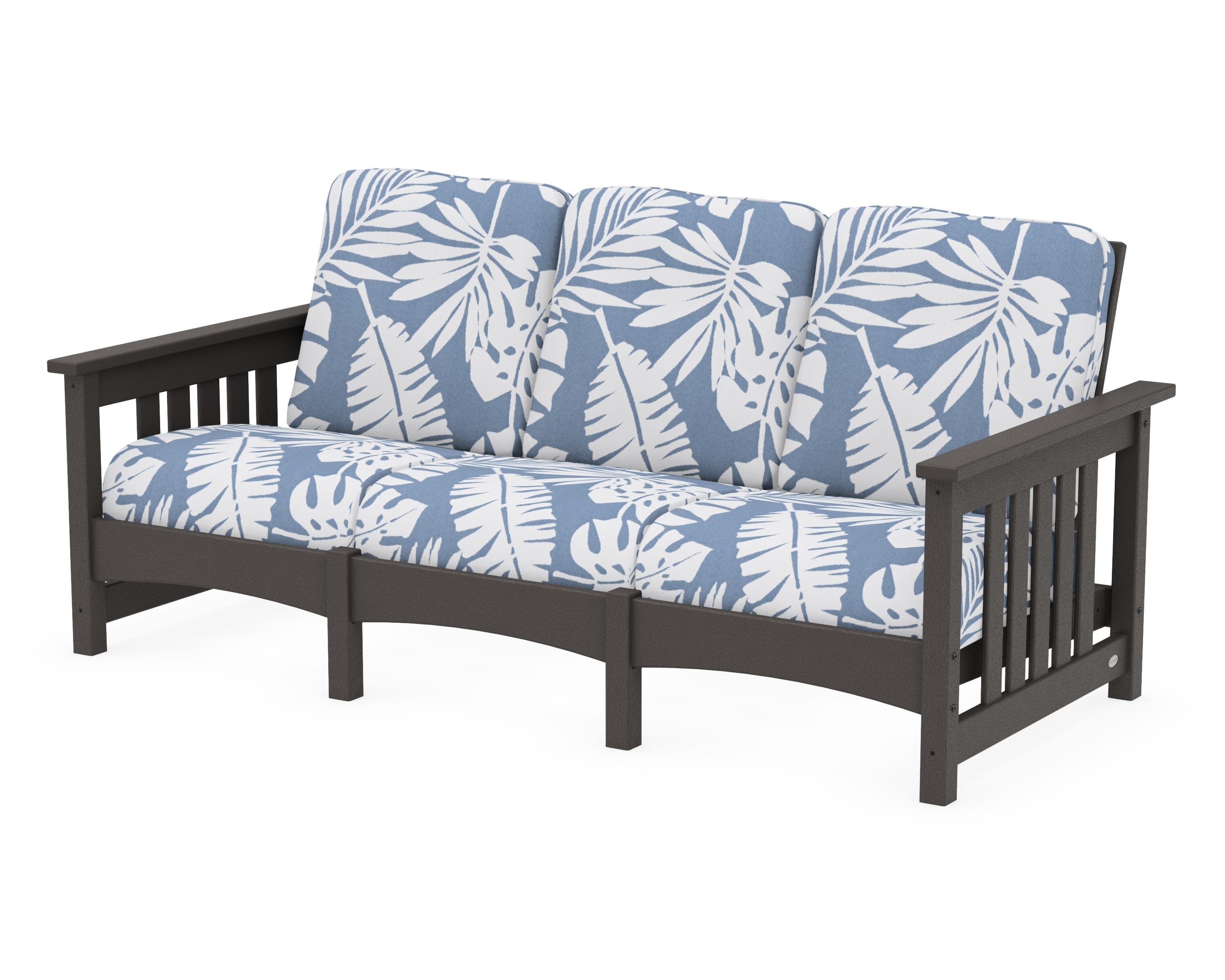 Club Mission Sofa in Vintage Coffee / Leaf Sky Blue